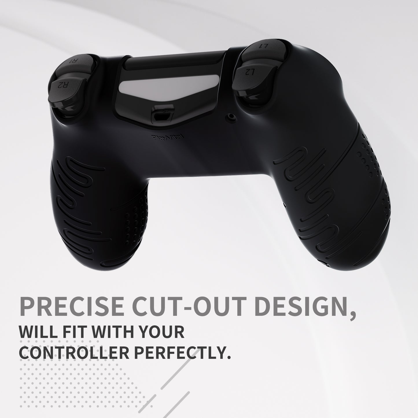 PlayVital Line & Dot Silicone Cover Skin with Thumb Grip Caps for PS4 Slim Pro Controller - Black