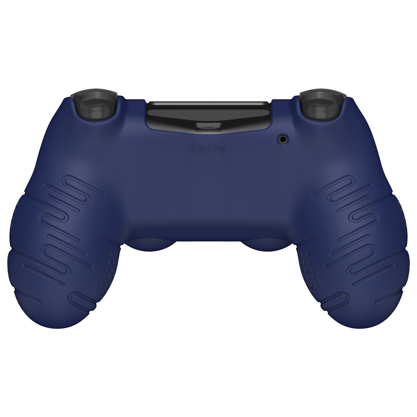 PlayVital Line & Dot Silicone Cover Skin with Thumb Grip Caps for PS4 Slim Pro Controller - Midnight Blue