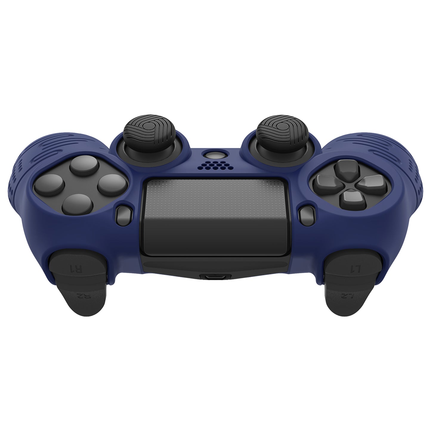 PlayVital Line & Dot Silicone Cover Skin with Thumb Grip Caps for PS4 Slim Pro Controller - Midnight Blue