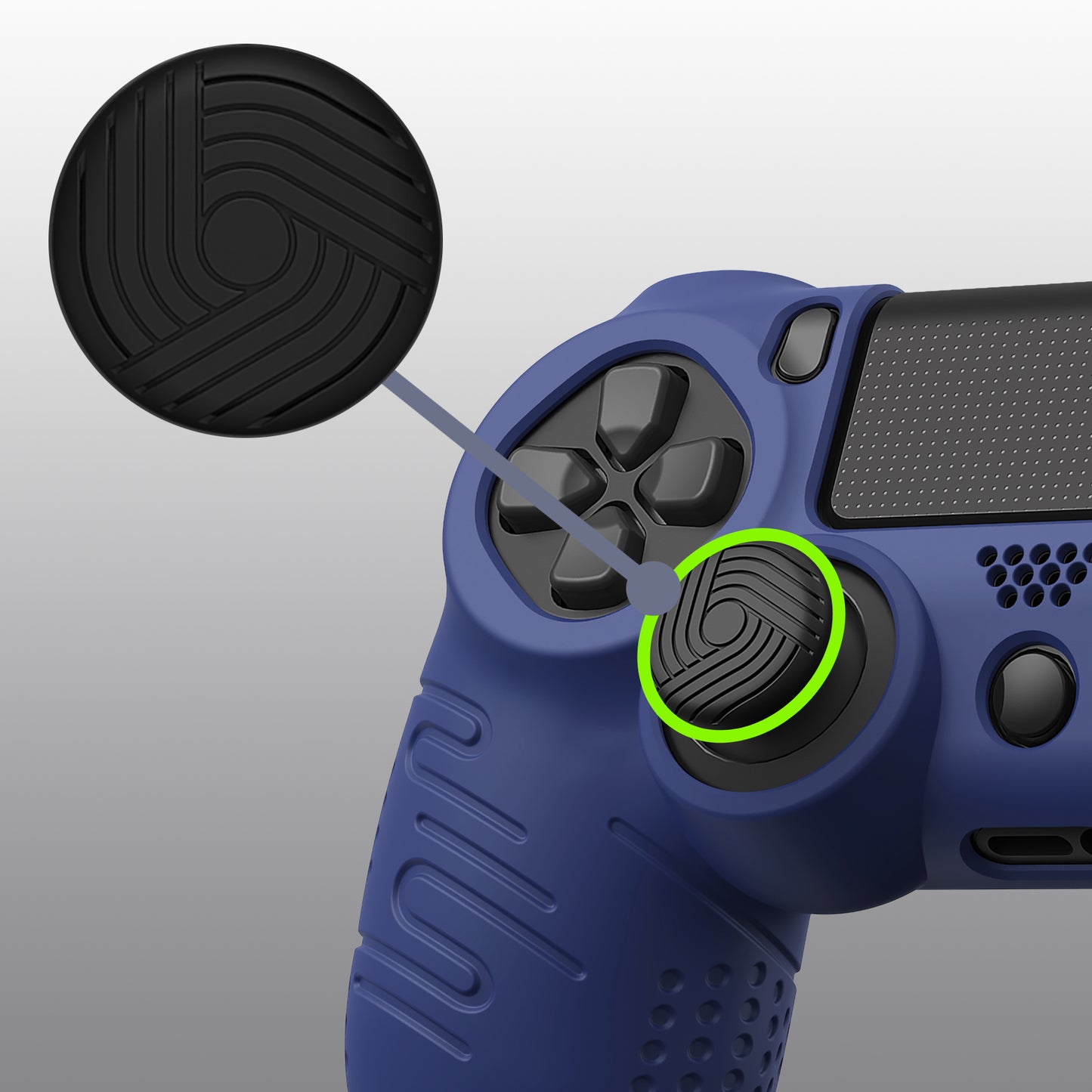 PlayVital Line & Dot Silicone Cover Skin with Thumb Grip Caps for PS4 Slim Pro Controller - Midnight Blue