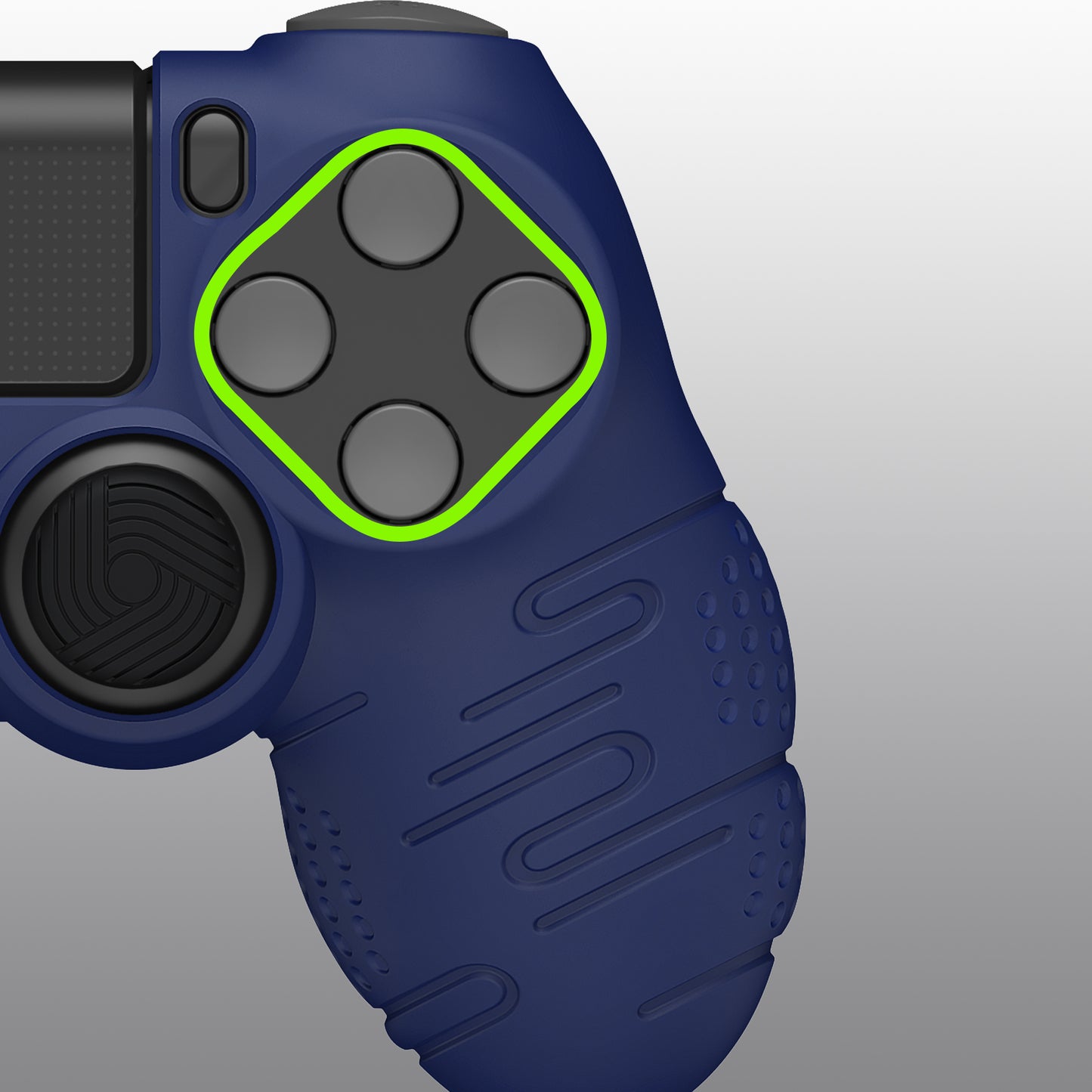 PlayVital Line & Dot Silicone Cover Skin with Thumb Grip Caps for PS4 Slim Pro Controller - Midnight Blue