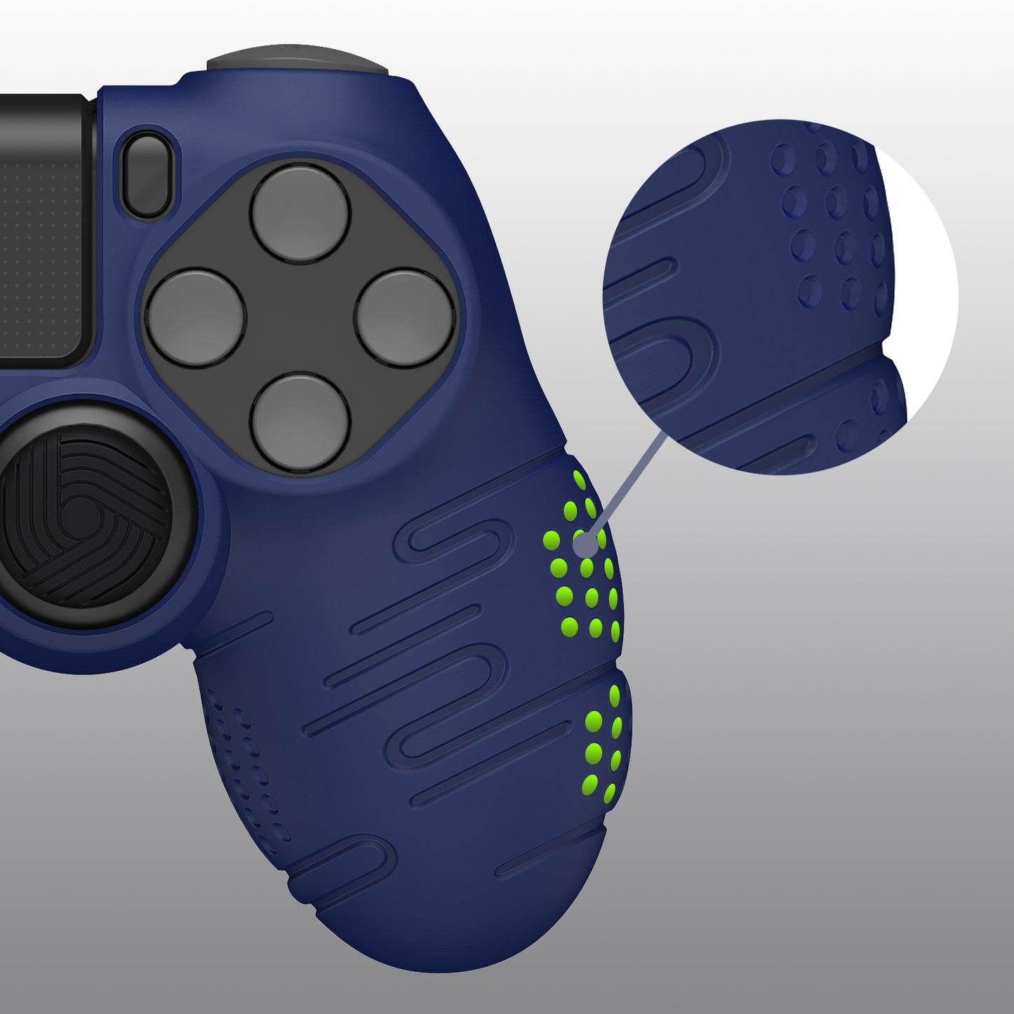 PlayVital Line & Dot Silicone Cover Skin with Thumb Grip Caps for PS4 Slim Pro Controller - Midnight Blue