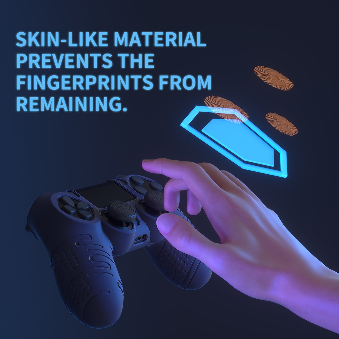 PlayVital Line & Dot Silicone Cover Skin with Thumb Grip Caps for PS4 Slim Pro Controller - Midnight Blue