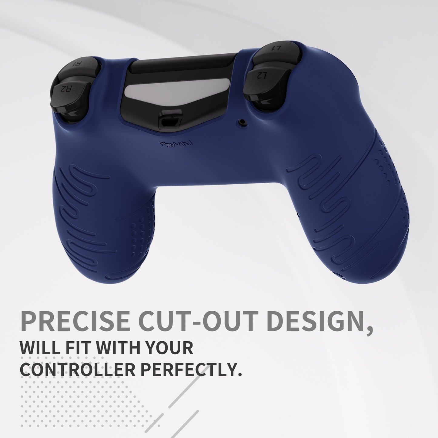 PlayVital Line & Dot Silicone Cover Skin with Thumb Grip Caps for PS4 Slim Pro Controller - Midnight Blue