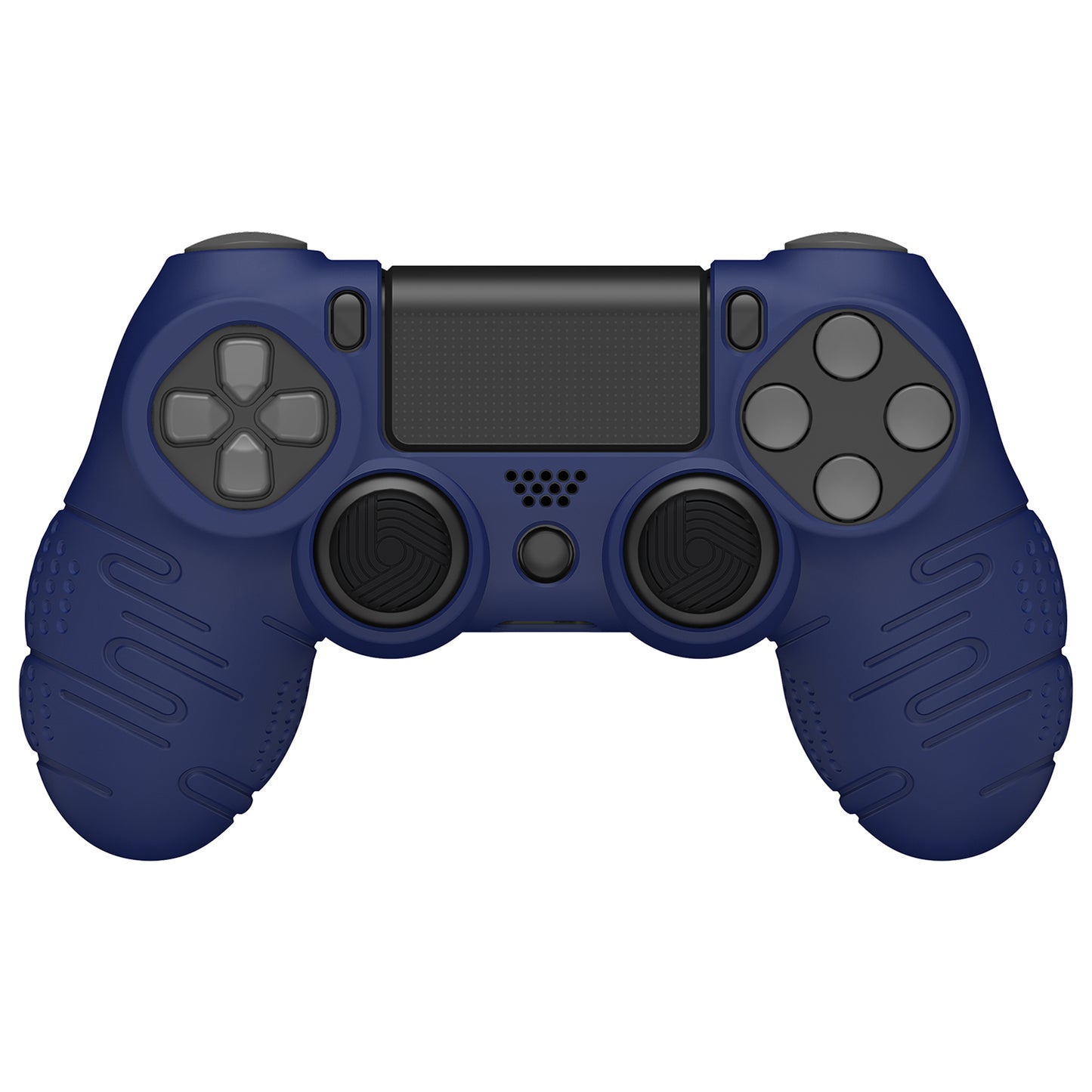 PlayVital Line & Dot Silicone Cover Skin with Thumb Grip Caps for PS4 Slim Pro Controller - Midnight Blue
