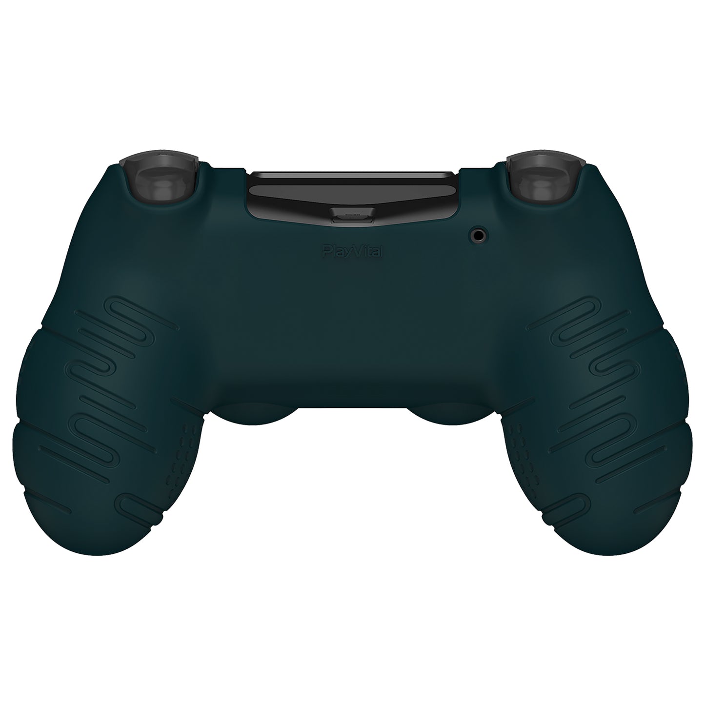 PlayVital Line & Dot Silicone Cover Skin with Thumb Grip Caps for PS4 Slim Pro Controller - Racing Green