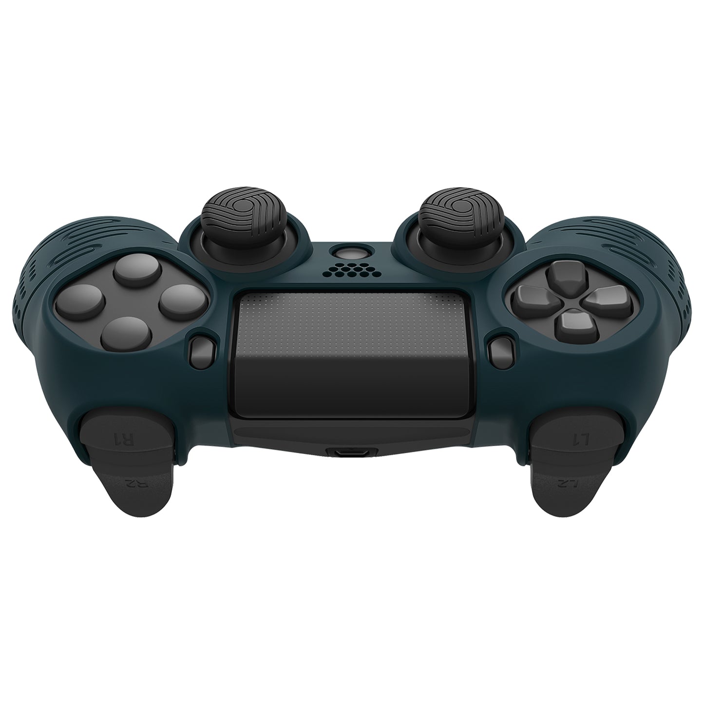 PlayVital Line & Dot Silicone Cover Skin with Thumb Grip Caps for PS4 Slim Pro Controller - Racing Green