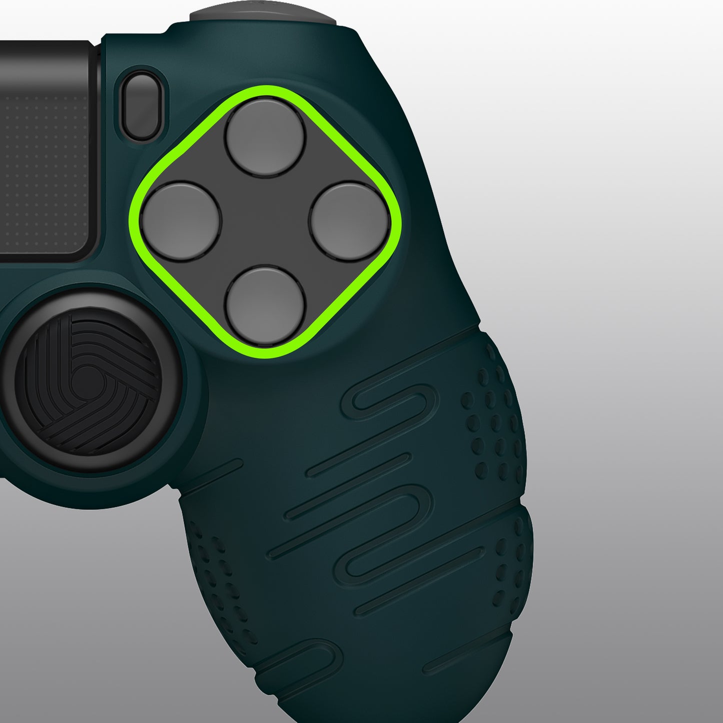 PlayVital Line & Dot Silicone Cover Skin with Thumb Grip Caps for PS4 Slim Pro Controller - Racing Green