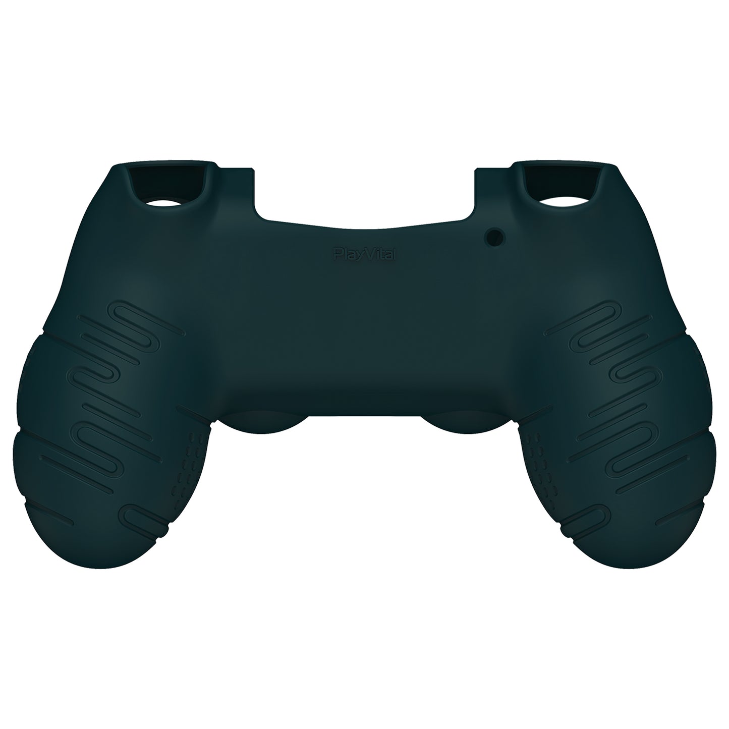 PlayVital Line & Dot Silicone Cover Skin with Thumb Grip Caps for PS4 Slim Pro Controller - Racing Green