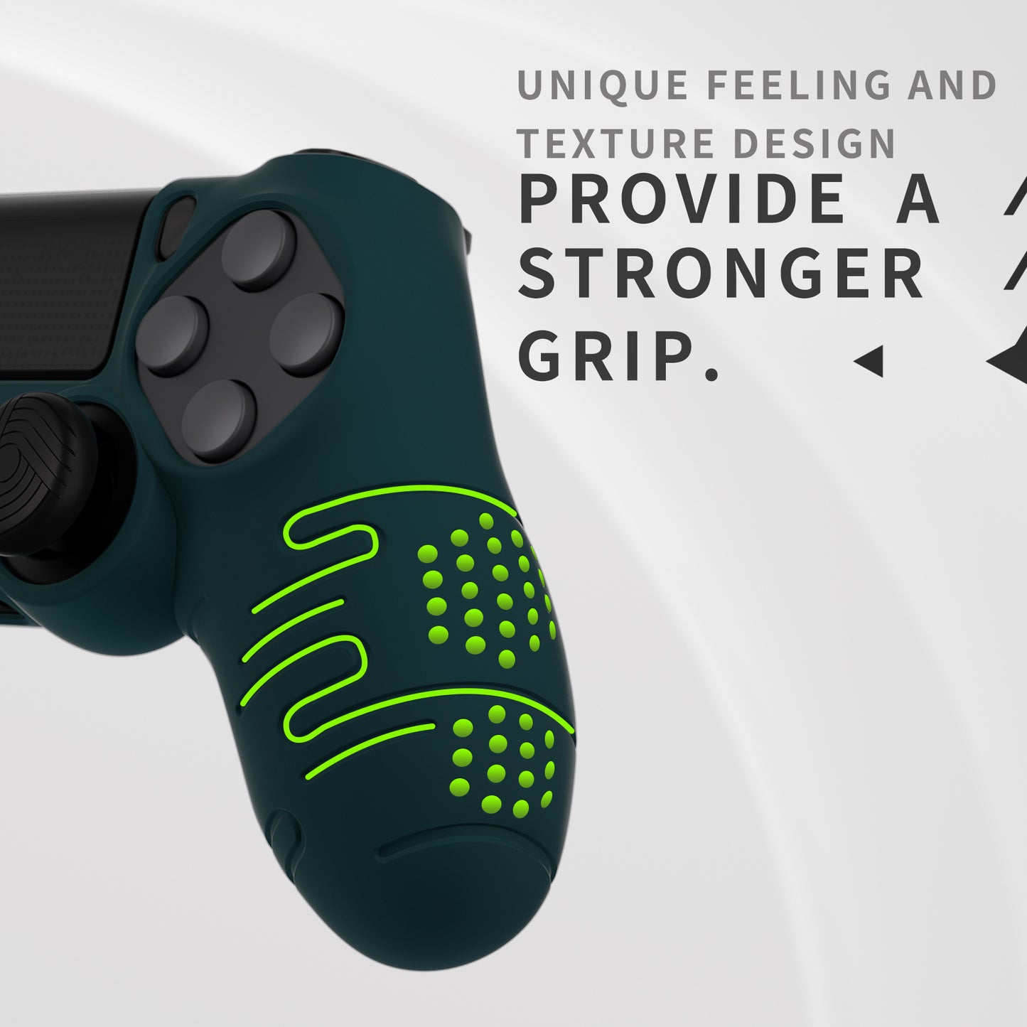 PlayVital Line & Dot Silicone Cover Skin with Thumb Grip Caps for PS4 Slim Pro Controller - Racing Green