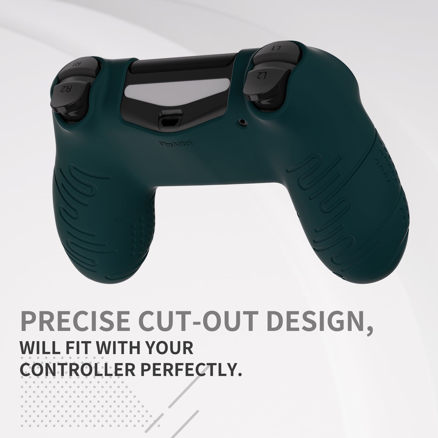 PlayVital Line & Dot Silicone Cover Skin with Thumb Grip Caps for PS4 Slim Pro Controller - Racing Green