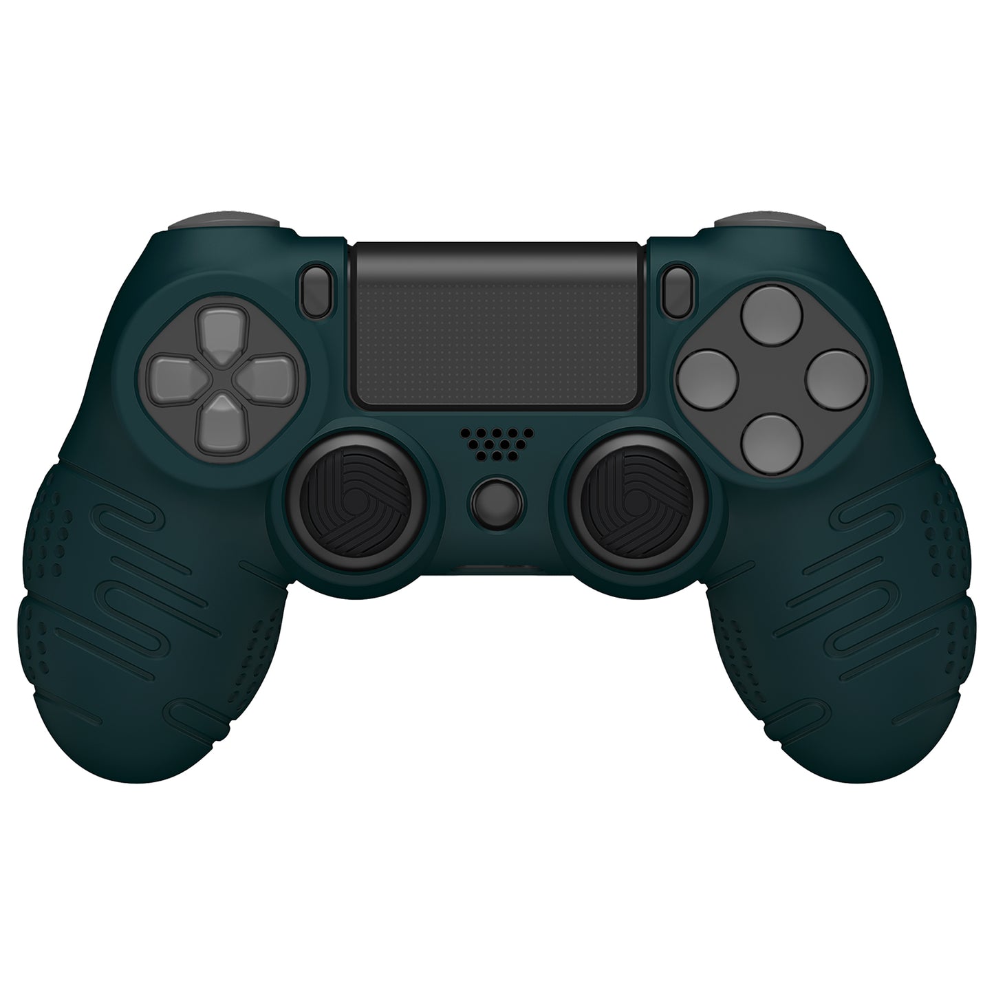 PlayVital Line & Dot Silicone Cover Skin with Thumb Grip Caps for PS4 Slim Pro Controller - Racing Green