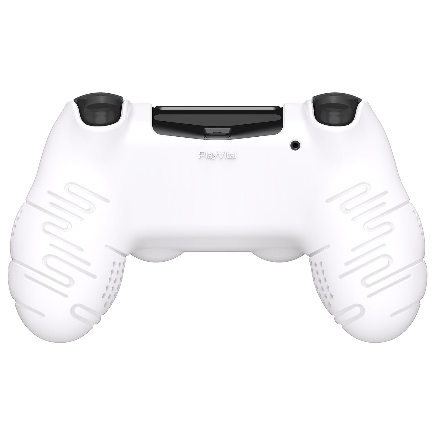 PlayVital Line & Dot Silicone Cover Skin with Thumb Grip Caps for PS4 Slim Pro Controller - White