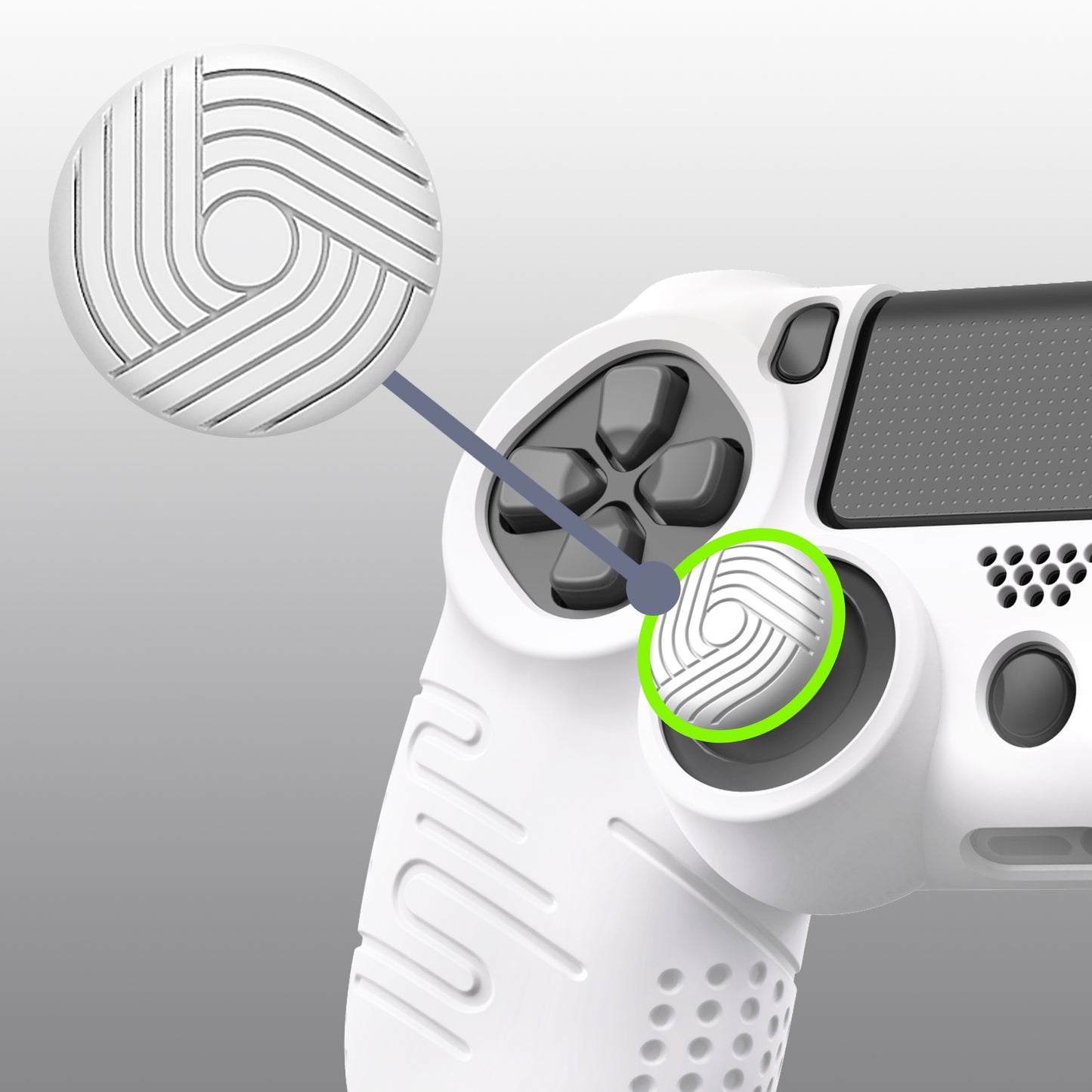 PlayVital Line & Dot Silicone Cover Skin with Thumb Grip Caps for PS4 Slim Pro Controller - White