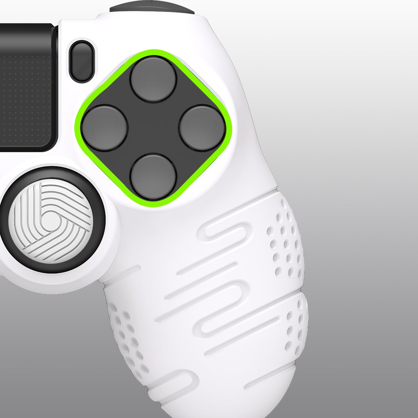 PlayVital Line & Dot Silicone Cover Skin with Thumb Grip Caps for PS4 Slim Pro Controller - White