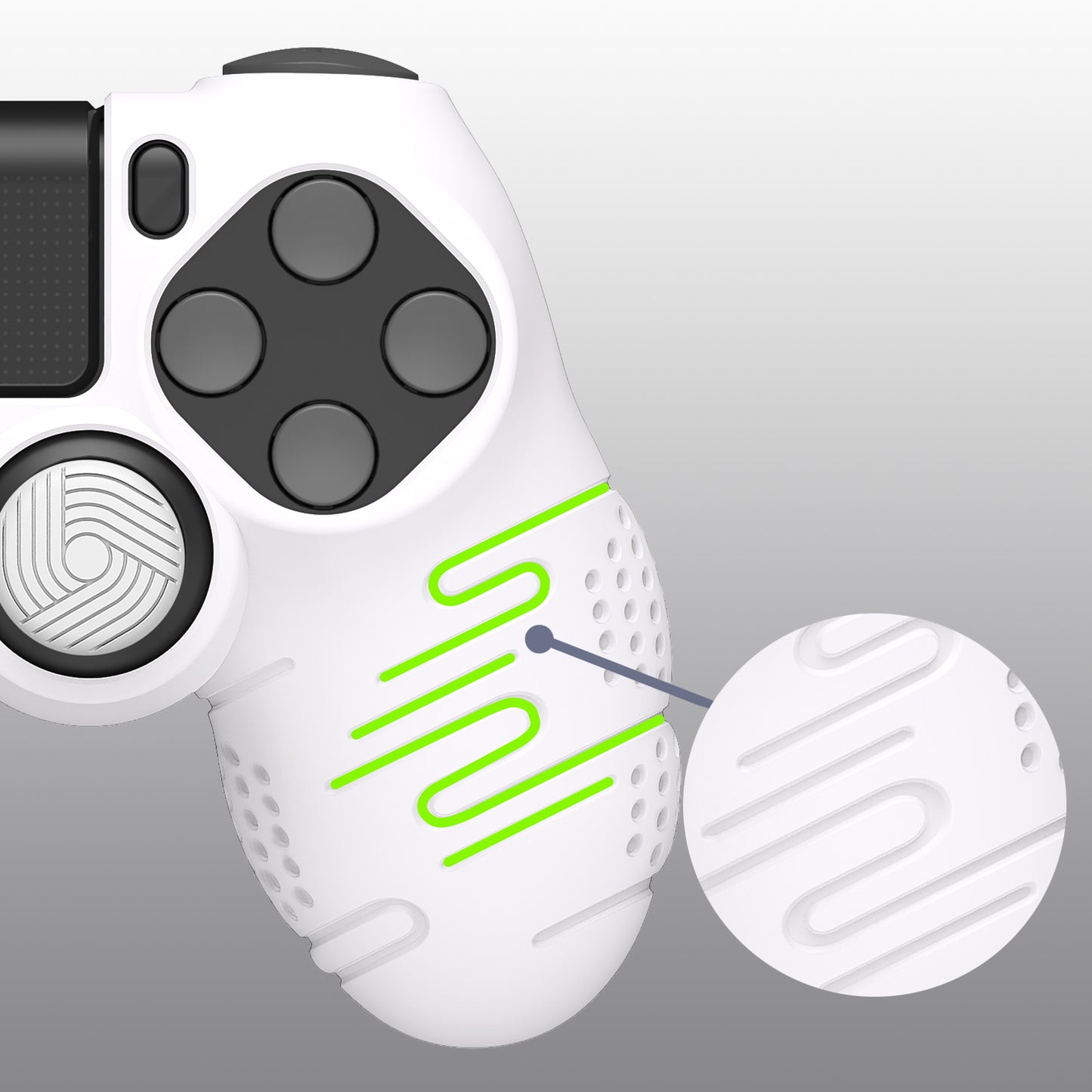 PlayVital Line & Dot Silicone Cover Skin with Thumb Grip Caps for PS4 Slim Pro Controller - White