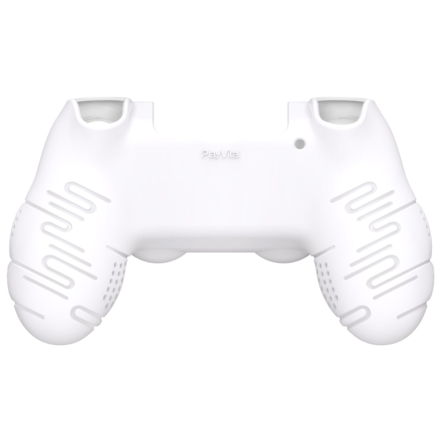 PlayVital Line & Dot Silicone Cover Skin with Thumb Grip Caps for PS4 Slim Pro Controller - White