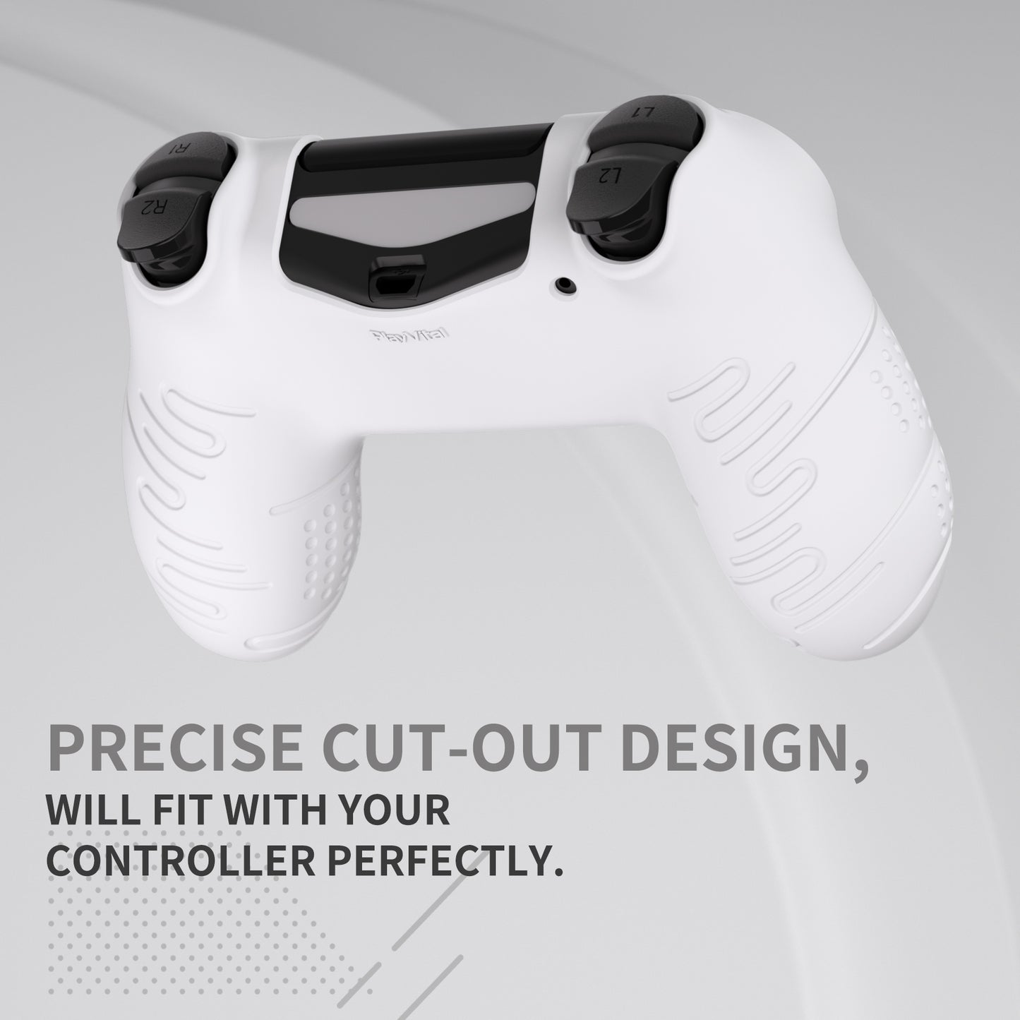 PlayVital Line & Dot Silicone Cover Skin with Thumb Grip Caps for PS4 Slim Pro Controller - White