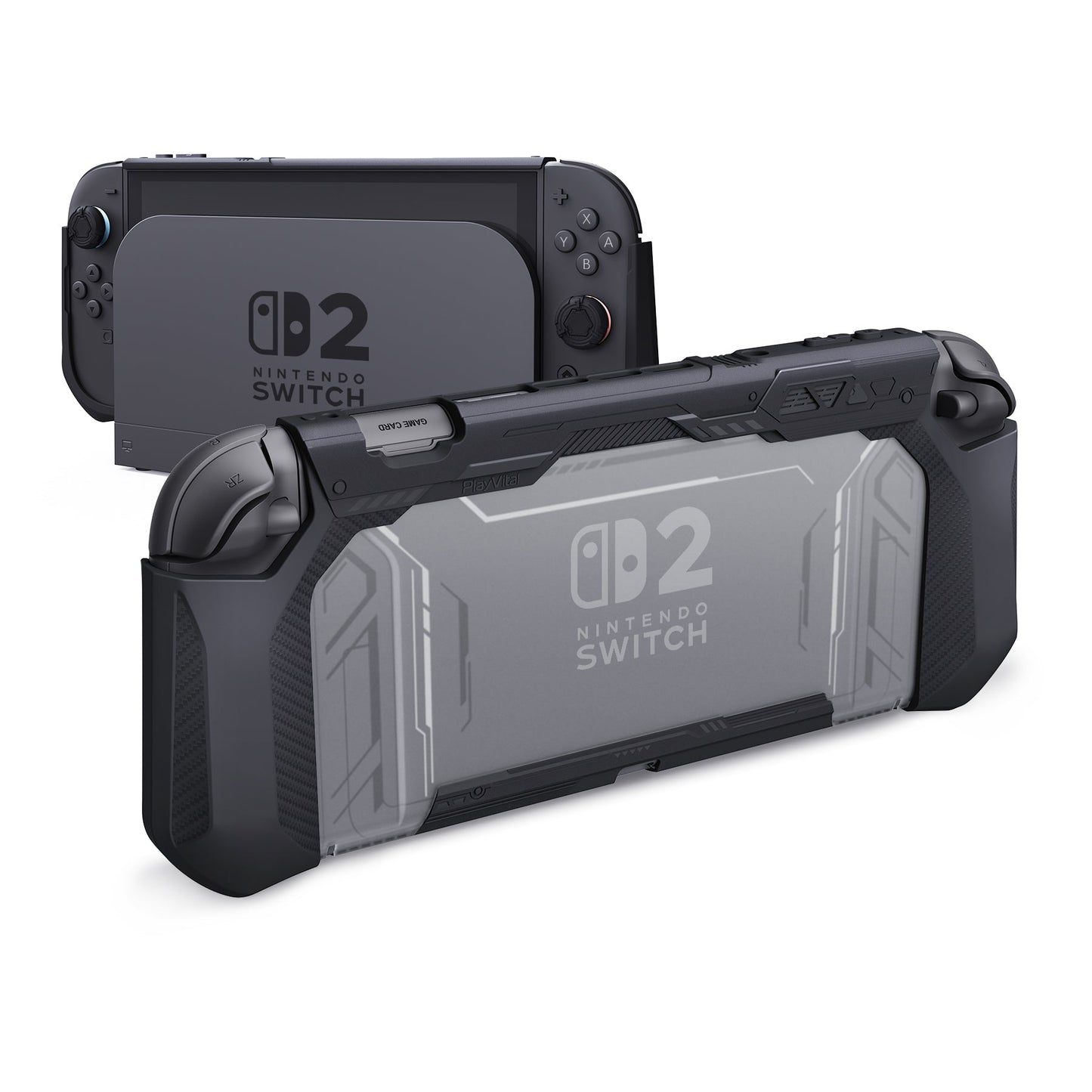 PlayVital METEOR Ergonomic Non-Slip TPU Protective Case with Thumb Grips for Nintendo Switch 2 - Black PlayVital