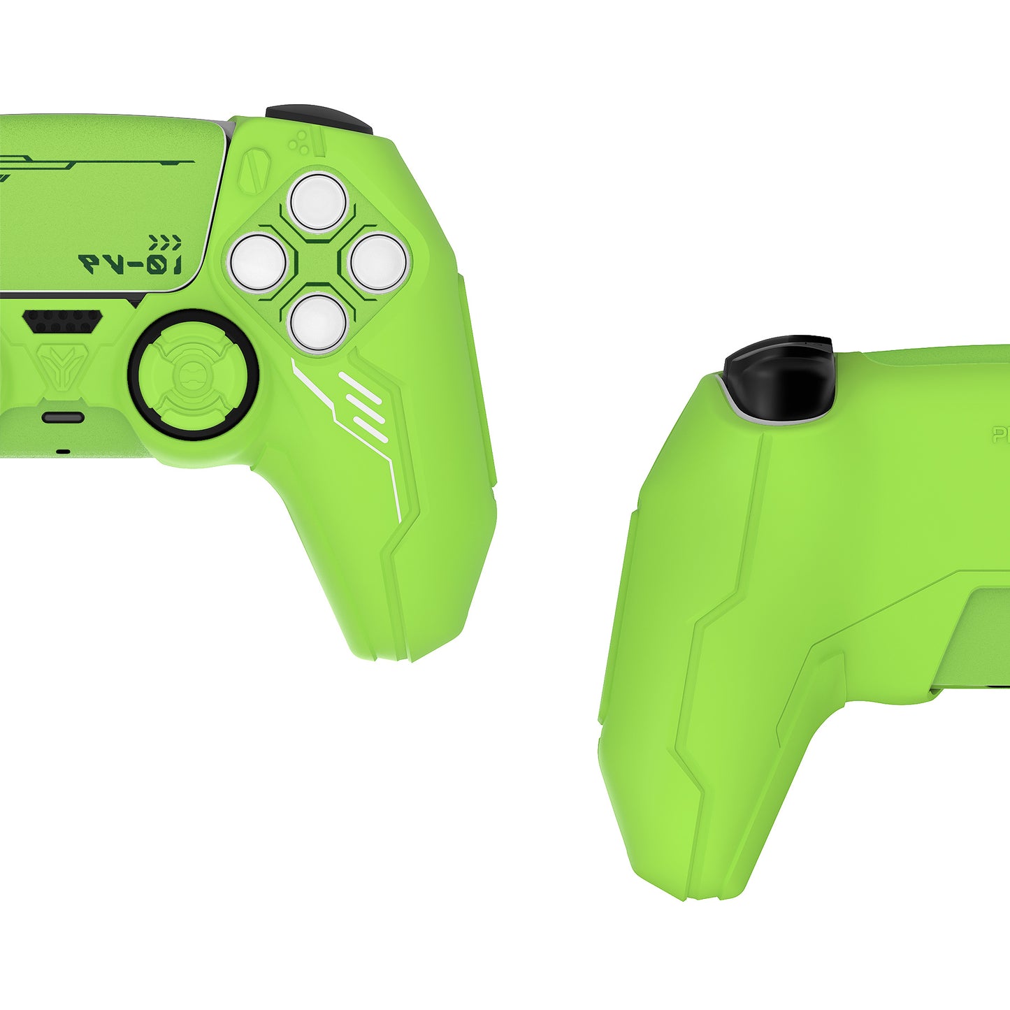 PlayVital Mecha Edition Anti-Slip Silicone Cover Skin with Matching Thumb Grips and Stickers for PS5 Wireless Controller - Compatible with Charging Station - Neon Green PlayVital