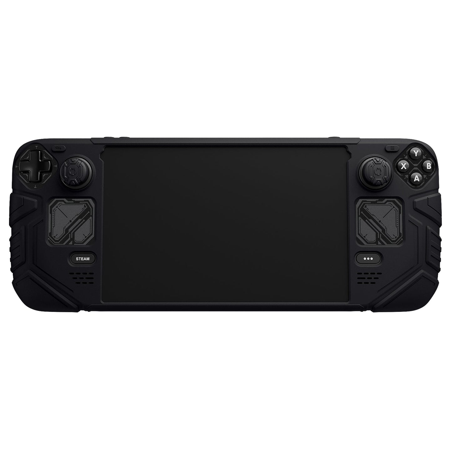 PlayVital Mecha Protective Case with Back Button Enhancement Set & Thumb Grips & Stickers for Steam Deck OLED & LCD - Black PlayVital