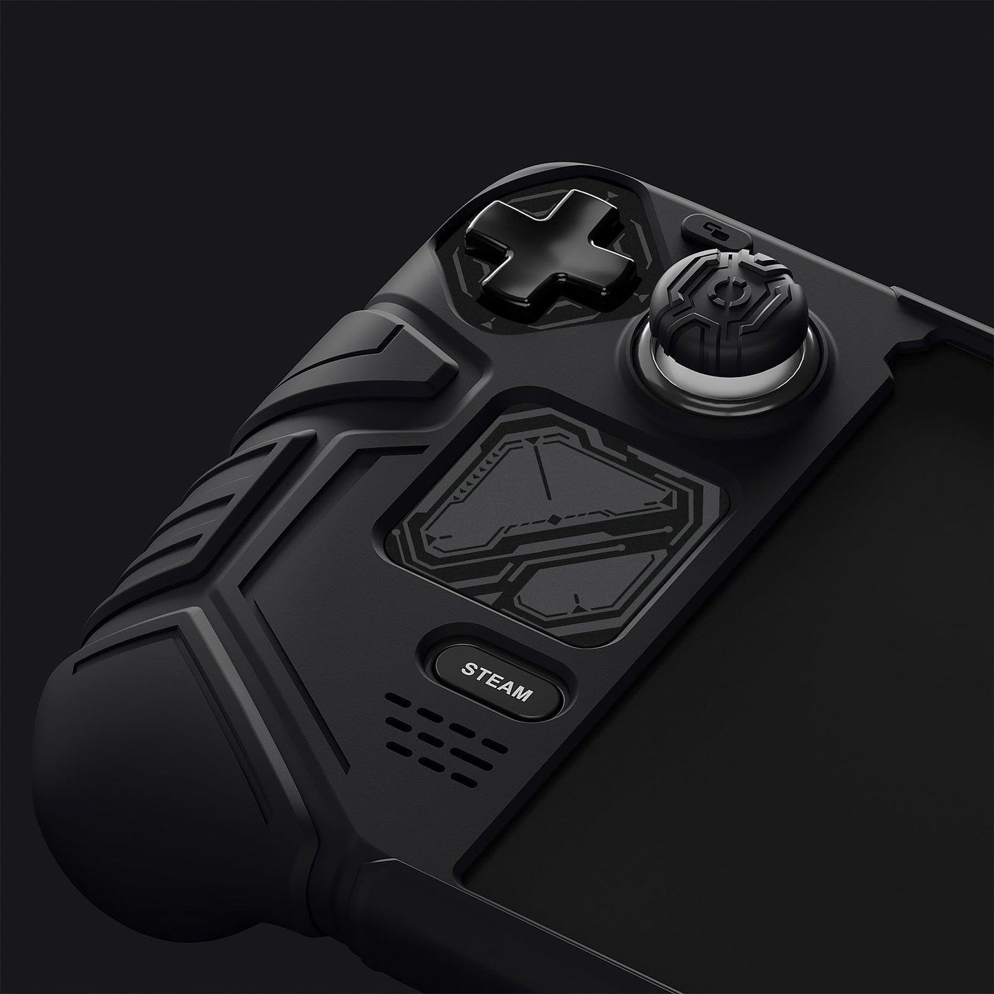 PlayVital Mecha Protective Case with Back Button Enhancement Set & Thumb Grips & Stickers for Steam Deck OLED & LCD - Black PlayVital