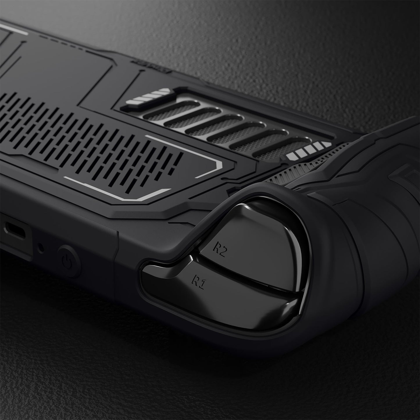 PlayVital Mecha Protective Case with Back Button Enhancement Set & Thumb Grips & Stickers for Steam Deck OLED & LCD - Black PlayVital