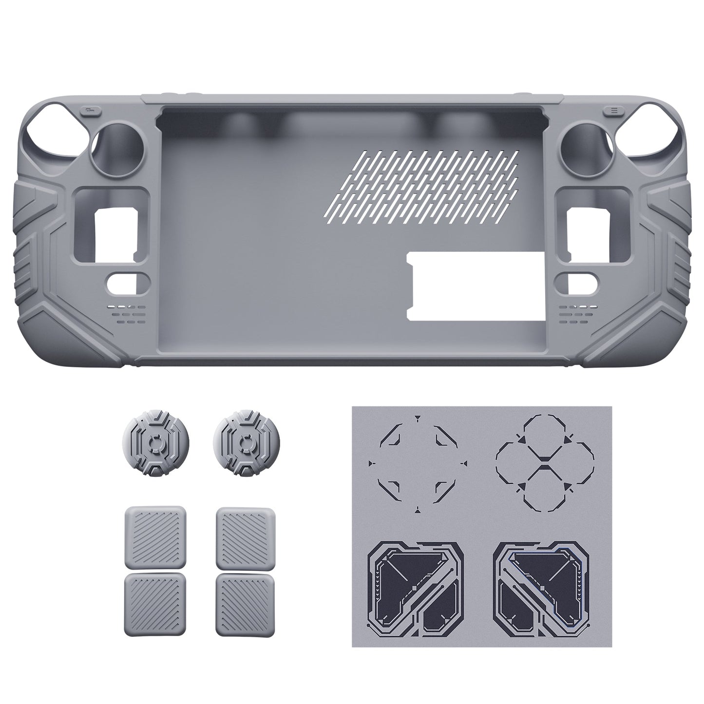 PlayVital Mecha Protective Case with Back Button Enhancement Set & Thumb Grips & Stickers for Steam Deck OLED & LCD - Gray PlayVital