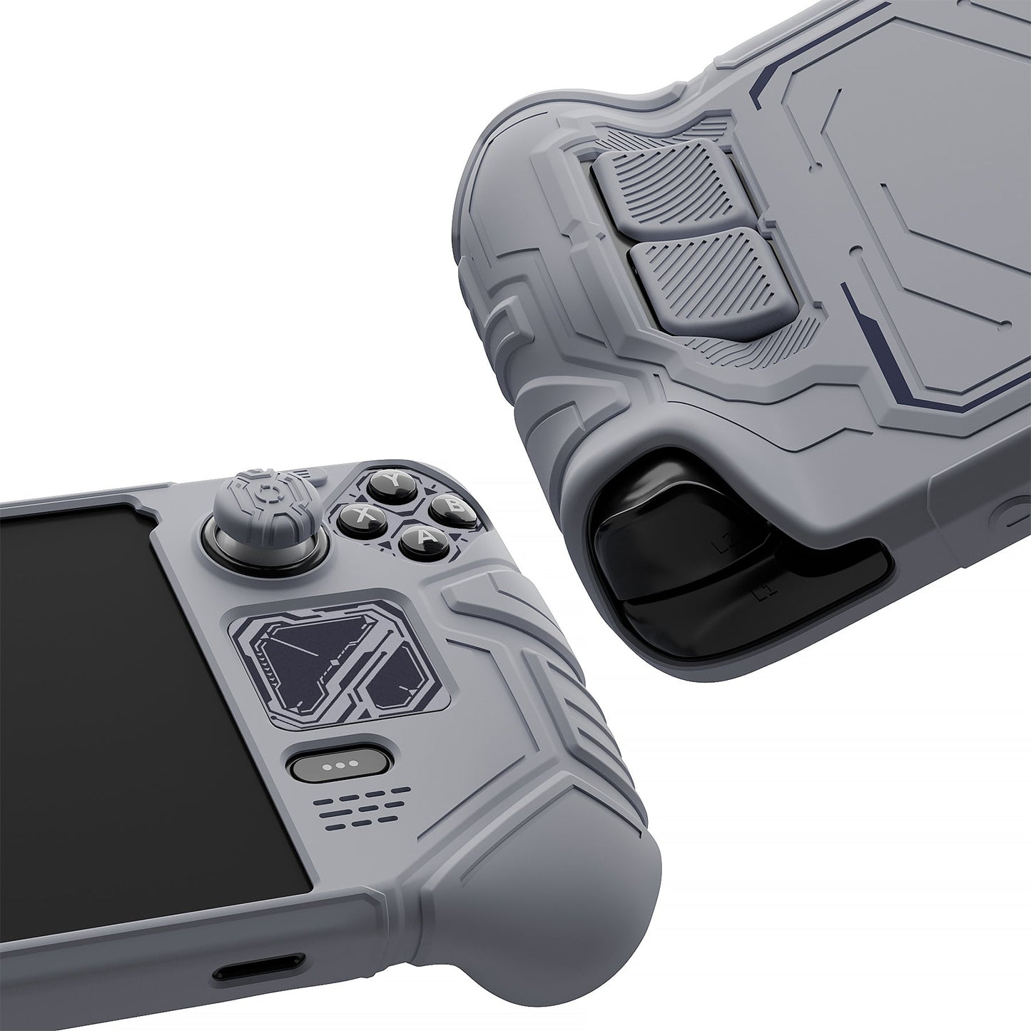 PlayVital Mecha Protective Case with Back Button Enhancement Set & Thumb Grips & Stickers for Steam Deck OLED & LCD - Gray PlayVital