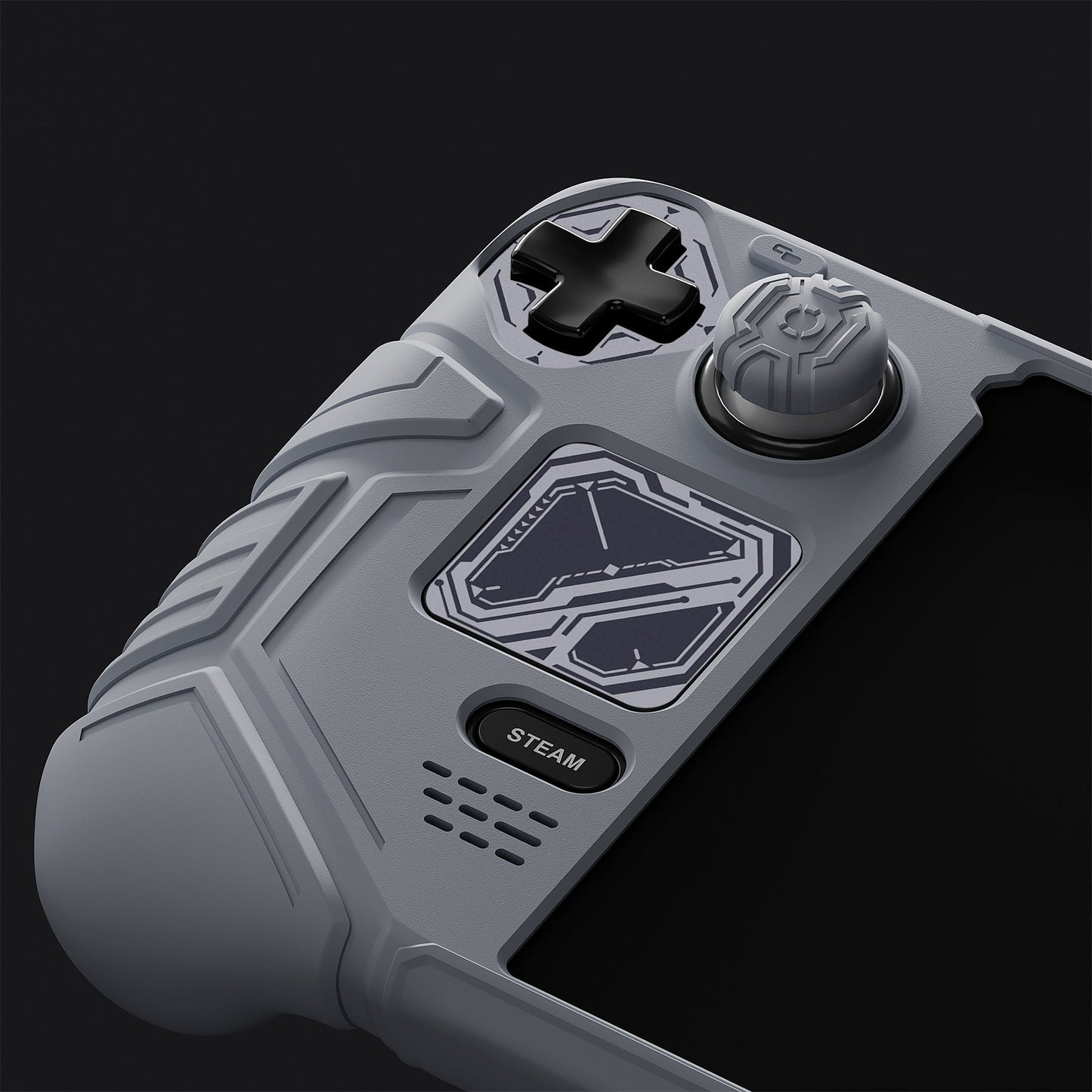 PlayVital Mecha Protective Case with Back Button Enhancement Set & Thumb Grips & Stickers for Steam Deck OLED & LCD - Gray PlayVital