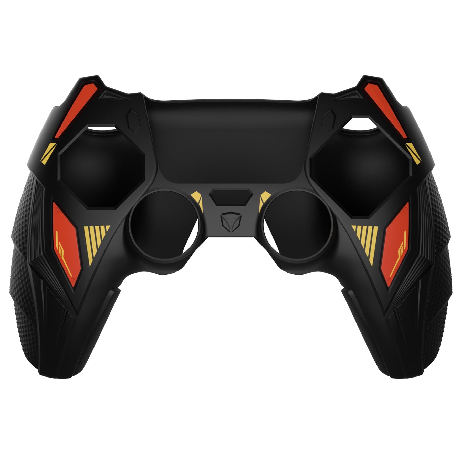PlayVital Mecha Rhino Silicone Cover for PS5 Controller with Thumb Grips & Stickers, Compatible with Charging Station - Black & Caution Red PlayVital