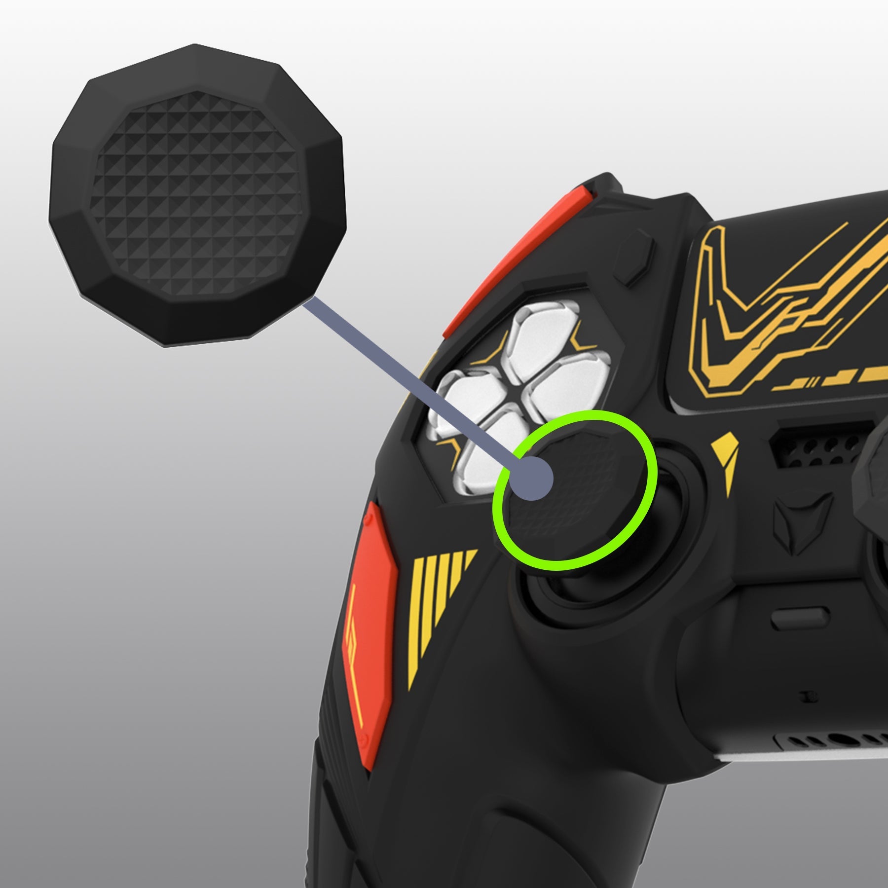 PlayVital Mecha Rhino Silicone Cover for PS5 Controller with Thumb Grips & Stickers, Compatible with Charging Station - Black & Caution Red PlayVital