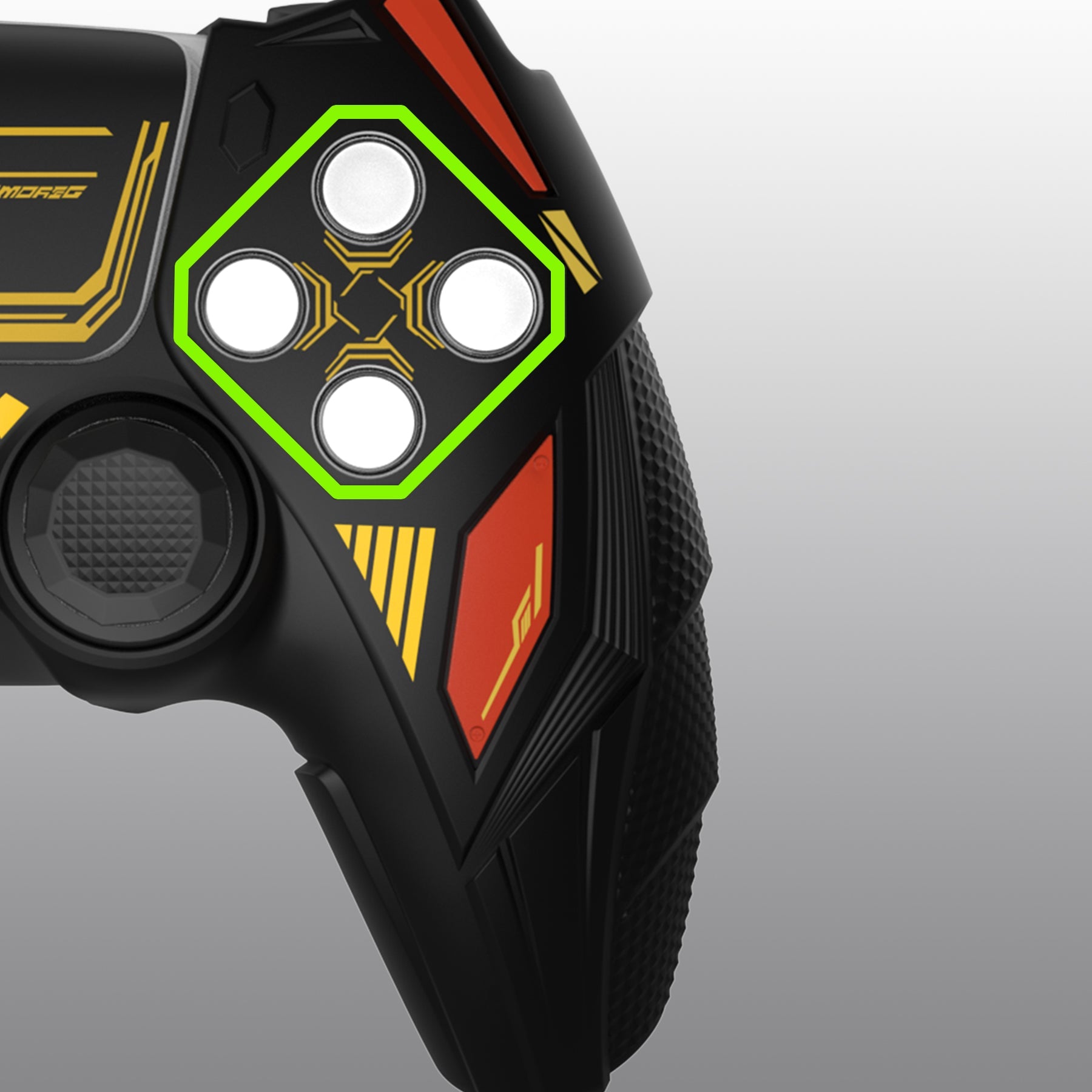 PlayVital Mecha Rhino Silicone Cover for PS5 Controller with Thumb Grips & Stickers, Compatible with Charging Station - Black & Caution Red PlayVital