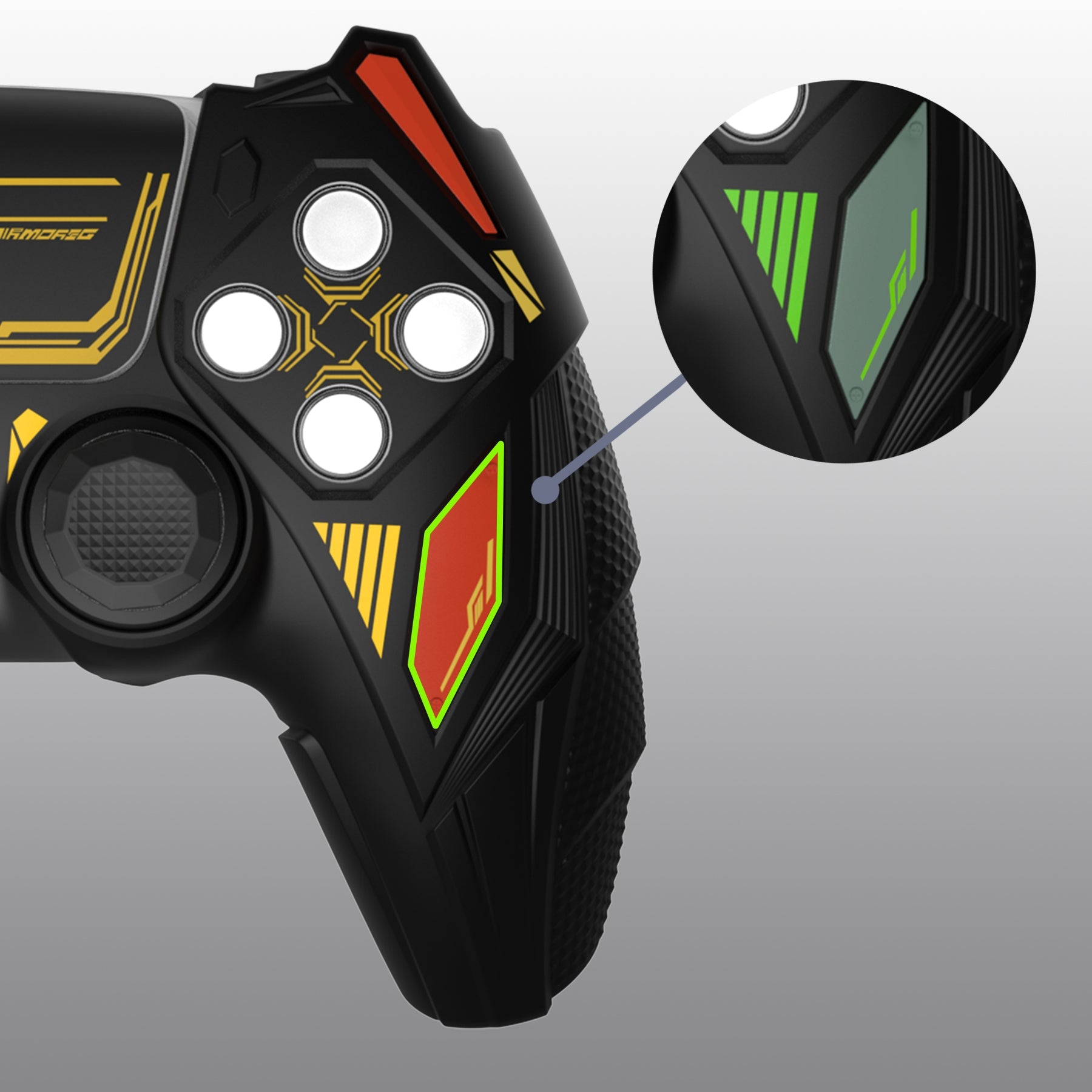 PlayVital Mecha Rhino Silicone Cover for PS5 Controller with Thumb Grips & Stickers, Compatible with Charging Station - Black & Caution Red PlayVital