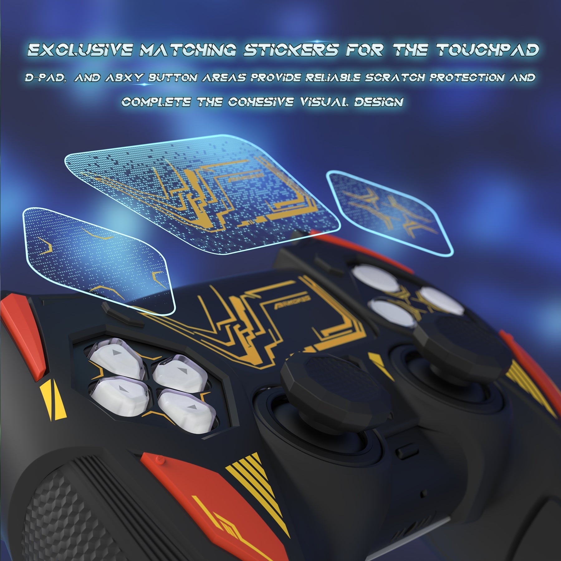PlayVital Mecha Rhino Silicone Cover for PS5 Controller with Thumb Grips & Stickers, Compatible with Charging Station - Black & Caution Red PlayVital