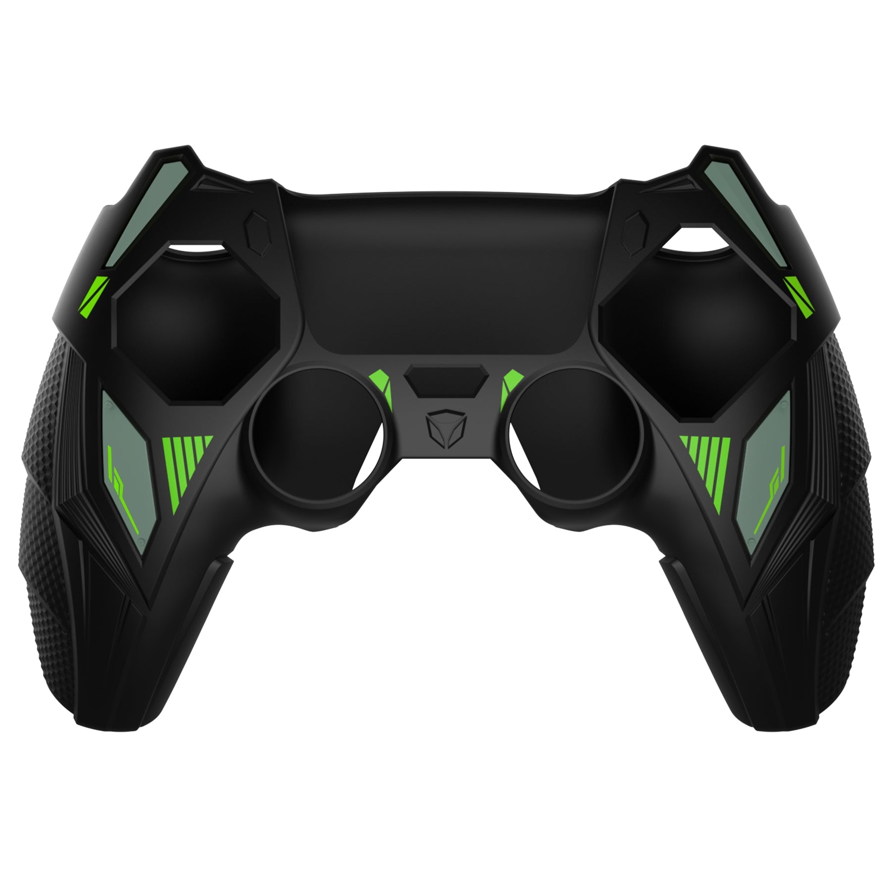 PlayVital Mecha Rhino Silicone Cover for PS5 Controller with Thumb Grips & Stickers, Compatible with Charging Station - Black & Green PlayVital