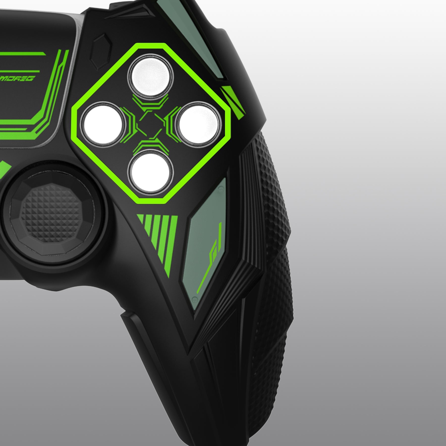 PlayVital Mecha Rhino Silicone Cover for PS5 Controller with Thumb Grips & Stickers, Compatible with Charging Station - Black & Green PlayVital