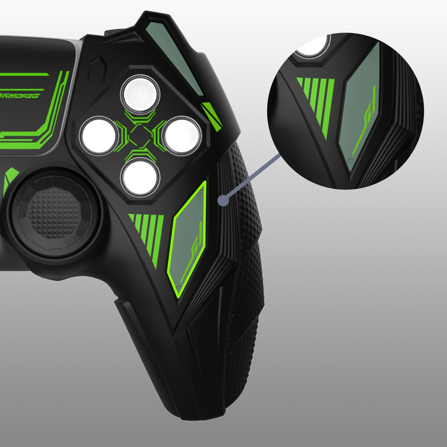 PlayVital Mecha Rhino Silicone Cover for PS5 Controller with Thumb Grips & Stickers, Compatible with Charging Station - Black & Green PlayVital