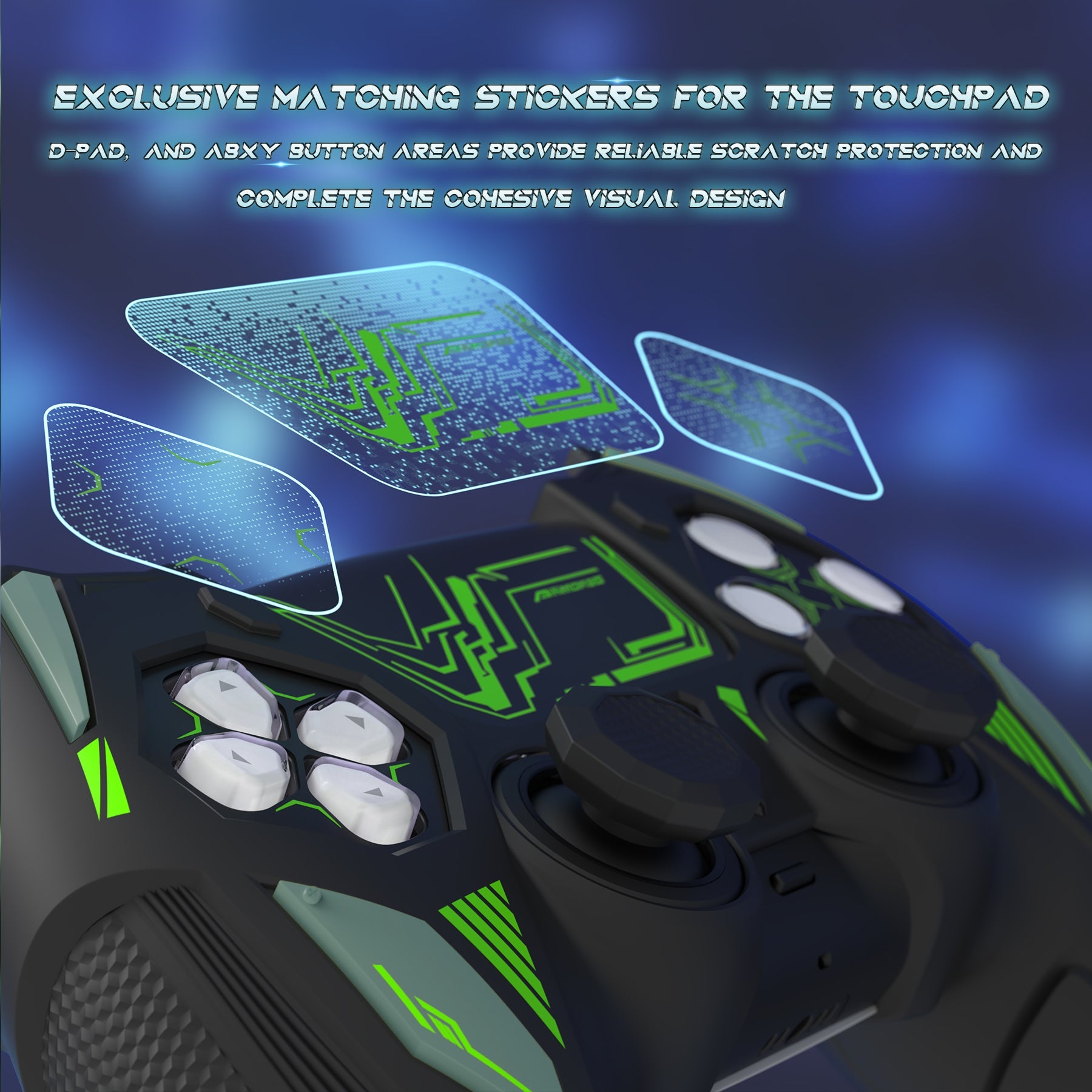 PlayVital Mecha Rhino Silicone Cover for PS5 Controller with Thumb Grips & Stickers, Compatible with Charging Station - Black & Green PlayVital