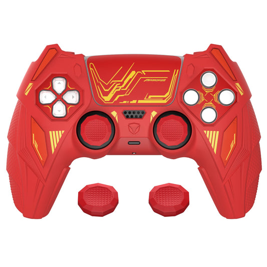 PlayVital Mecha Rhino Silicone Cover for PS5 Controller with Thumb Grips & Stickers, Compatible with Charging Station - Maple Red & Brick Red PlayVital