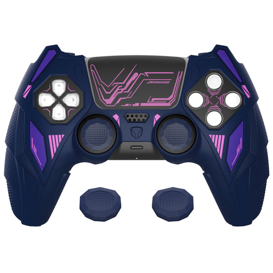 PlayVital Mecha Rhino Silicone Cover for PS5 Controller with Thumb Grips & Stickers, Compatible with Charging Station - Midnight Blue & Purple PlayVital