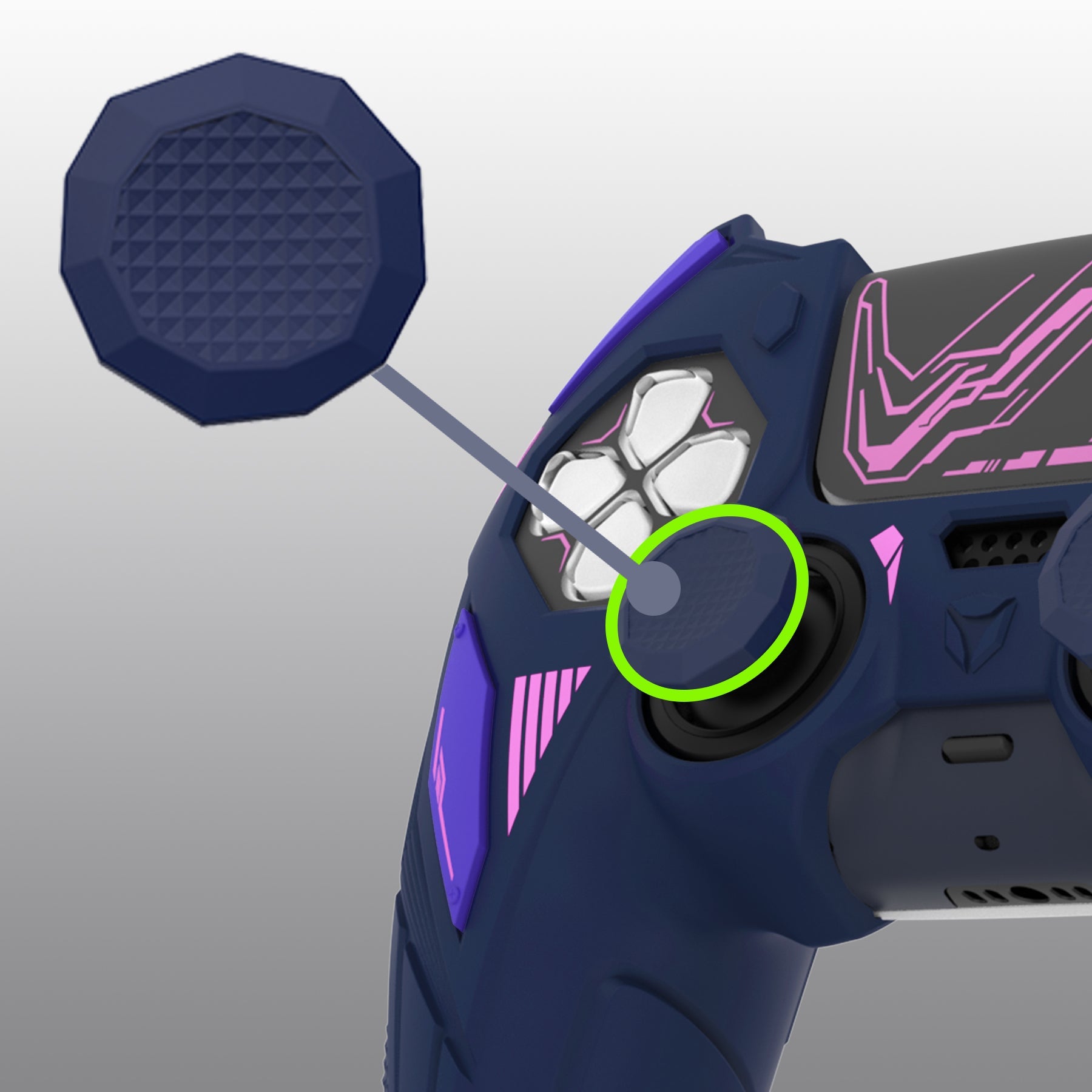 PlayVital Mecha Rhino Silicone Cover for PS5 Controller with Thumb Grips & Stickers, Compatible with Charging Station - Midnight Blue & Purple PlayVital