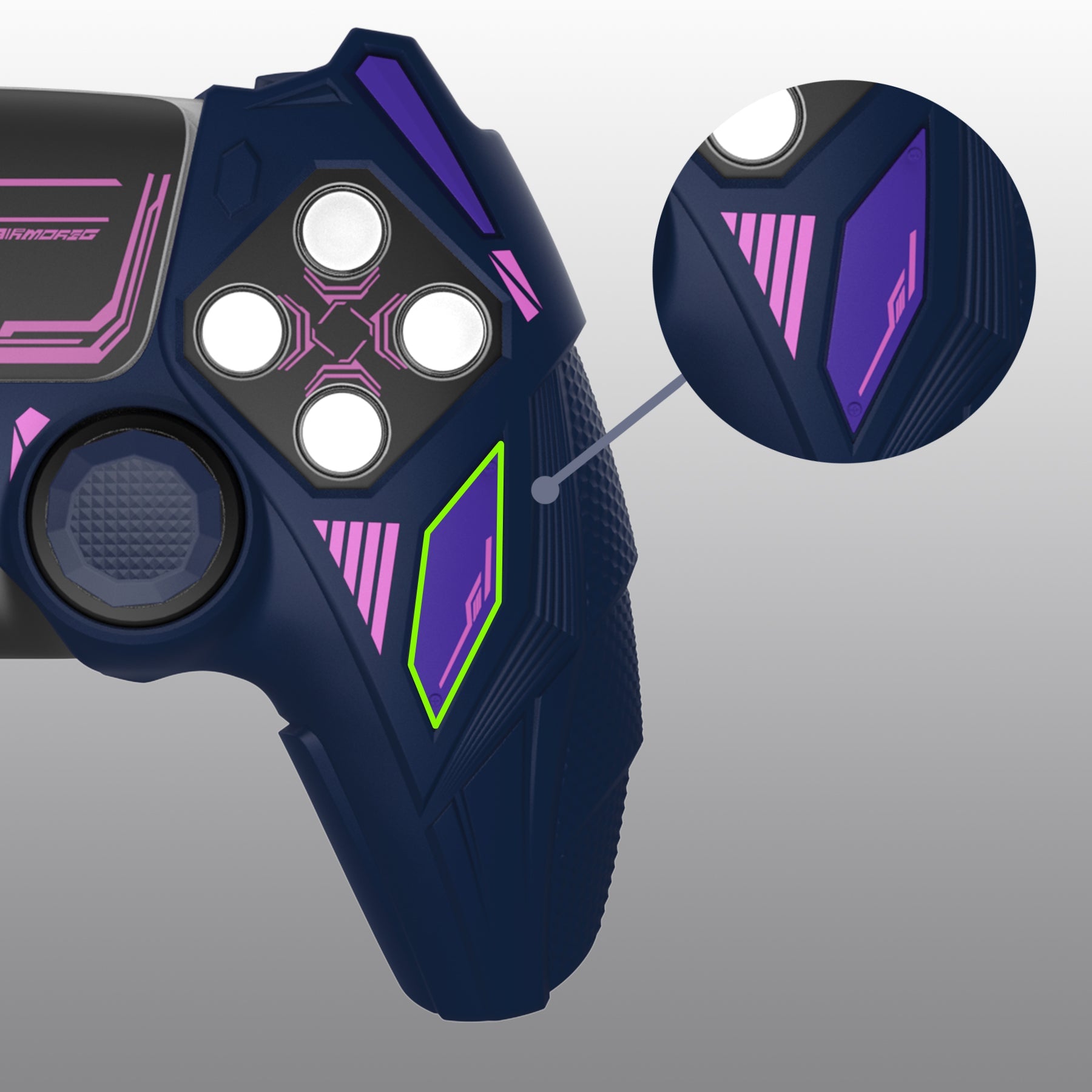 PlayVital Mecha Rhino Silicone Cover for PS5 Controller with Thumb Grips & Stickers, Compatible with Charging Station - Midnight Blue & Purple PlayVital