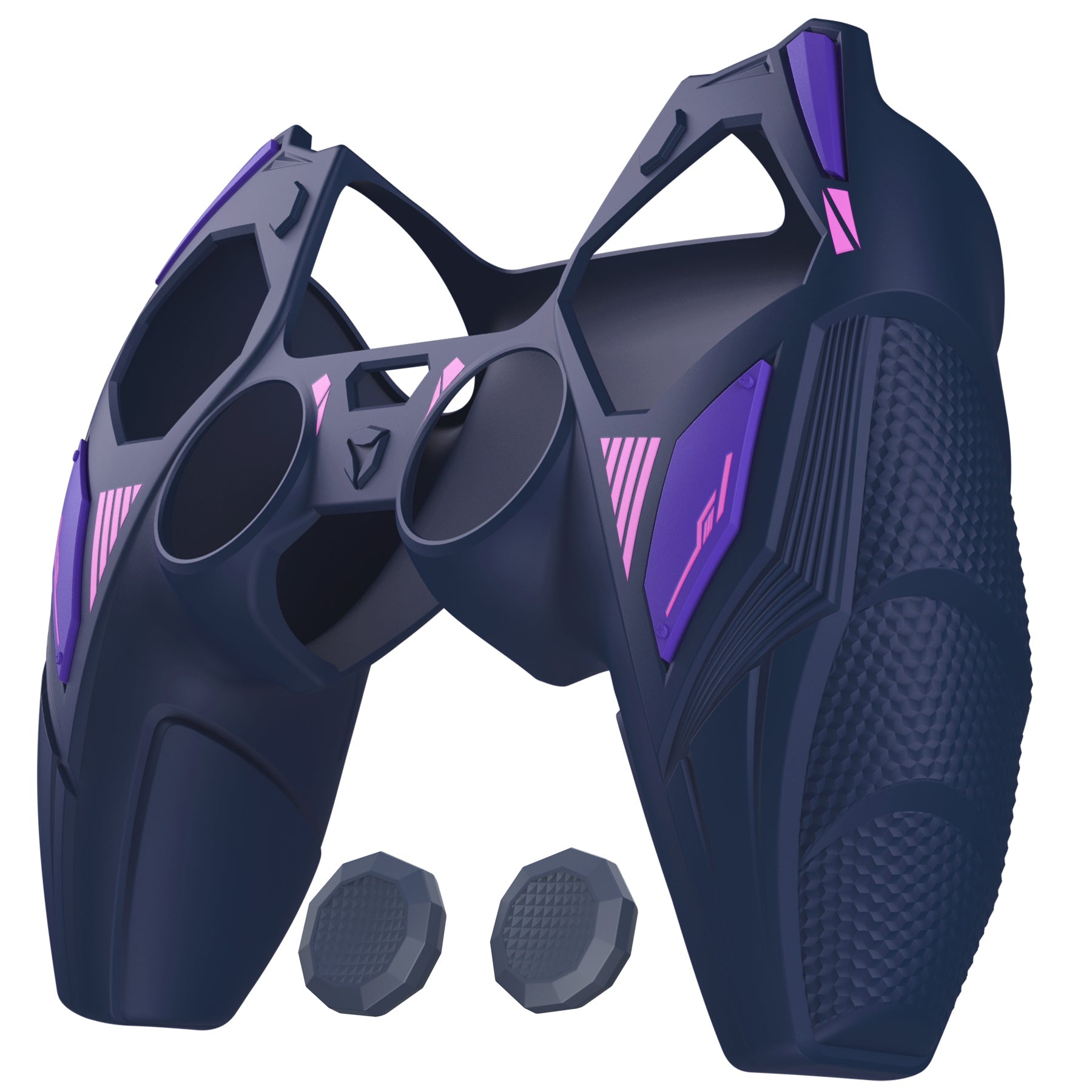 PlayVital Mecha Rhino Silicone Cover for PS5 Controller with Thumb Grips & Stickers, Compatible with Charging Station - Midnight Blue & Purple PlayVital