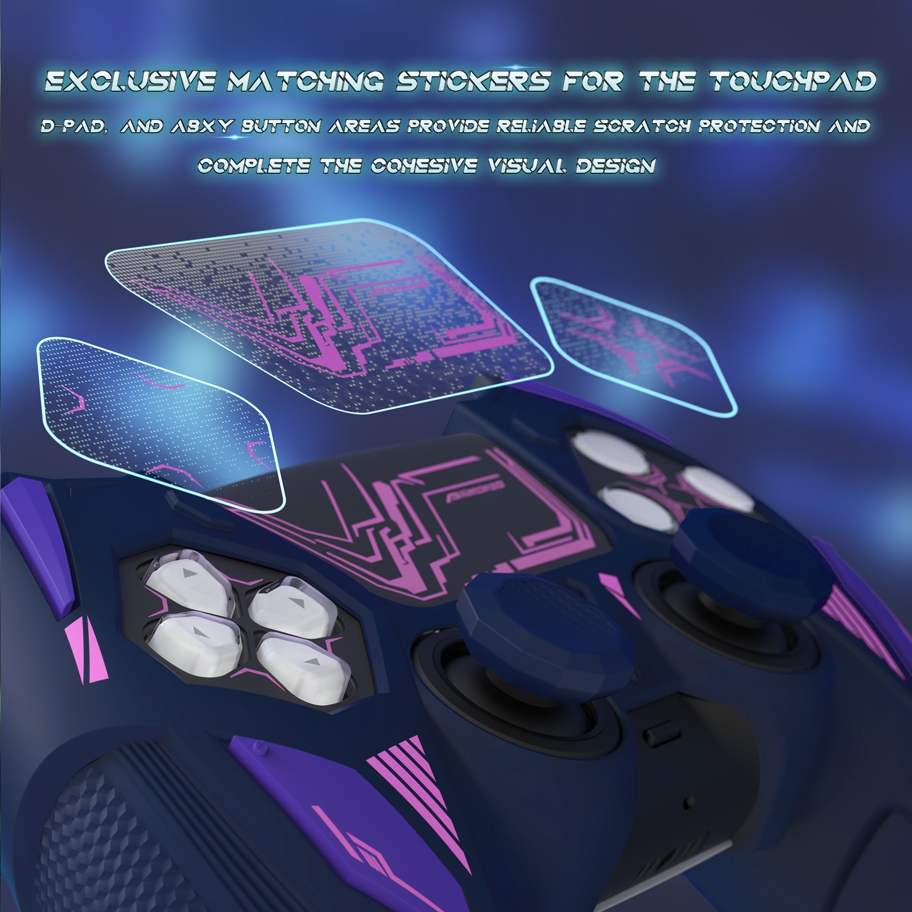 PlayVital Mecha Rhino Silicone Cover for PS5 Controller with Thumb Grips & Stickers, Compatible with Charging Station - Midnight Blue & Purple PlayVital