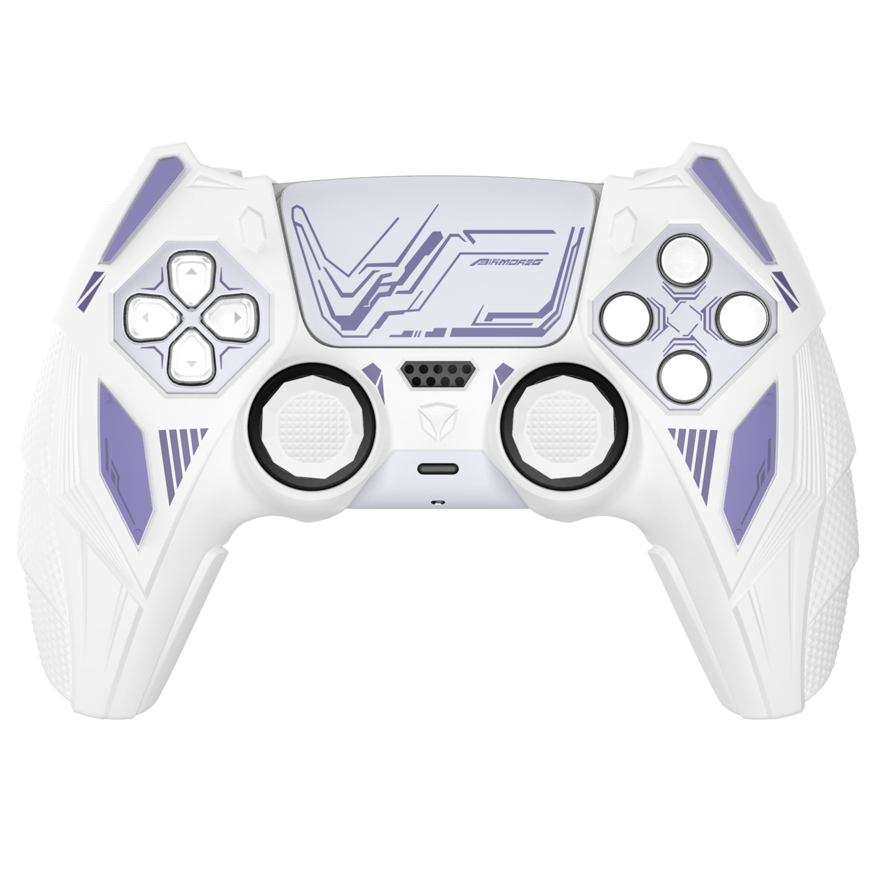 PlayVital Mecha Rhino Silicone Cover for PS5 Controller with Thumb Grips & Stickers, Compatible with Charging Station - White & Light Violet PlayVital