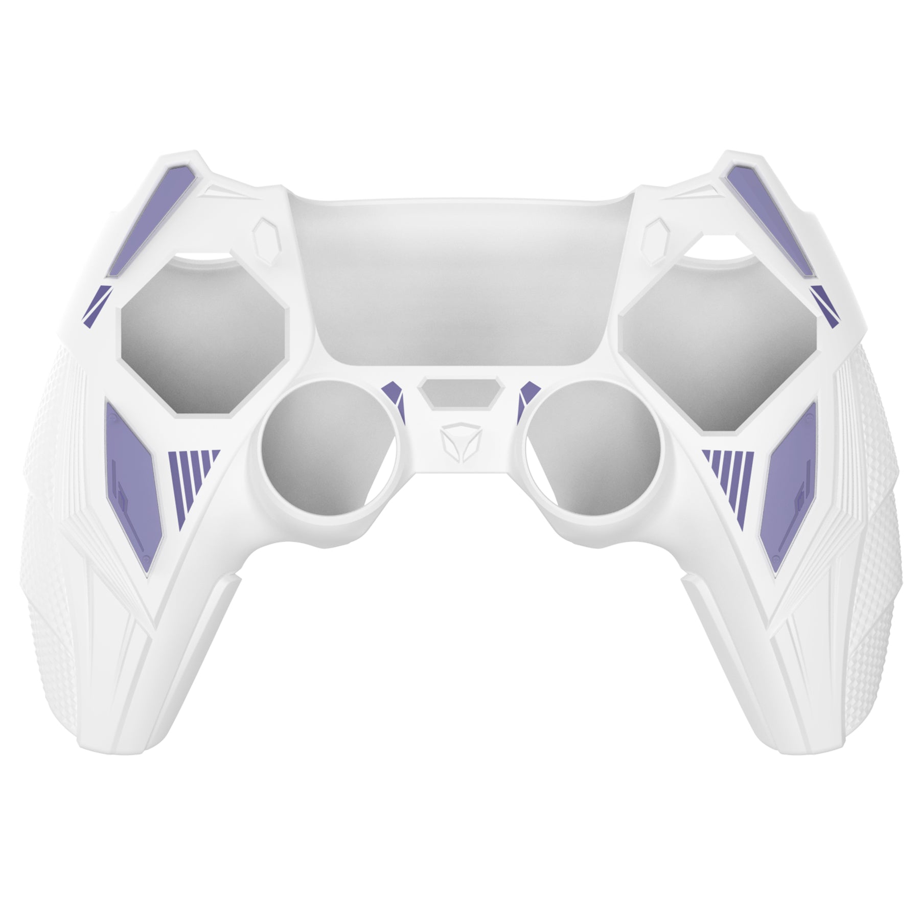 PlayVital Mecha Rhino Silicone Cover for PS5 Controller with Thumb Grips & Stickers, Compatible with Charging Station - White & Light Violet PlayVital