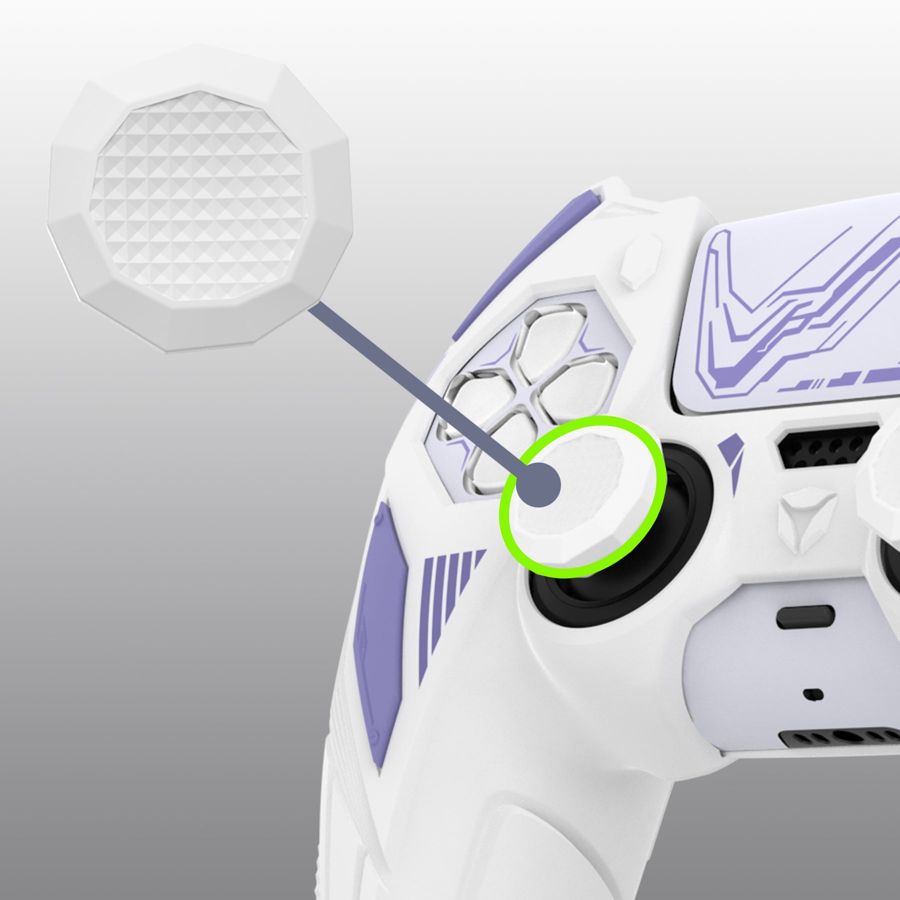 PlayVital Mecha Rhino Silicone Cover for PS5 Controller with Thumb Grips & Stickers, Compatible with Charging Station - White & Light Violet PlayVital