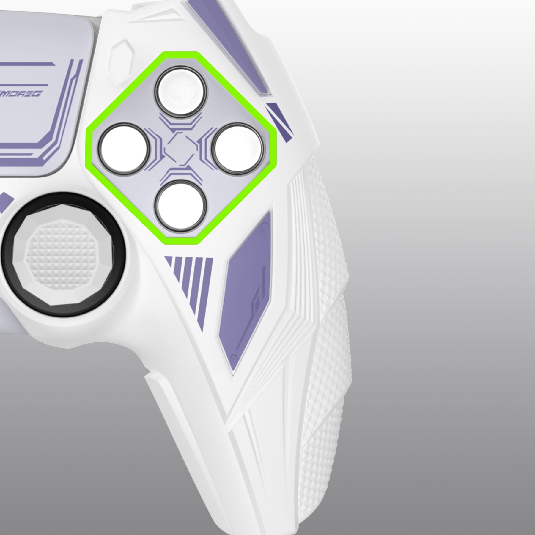 PlayVital Mecha Rhino Silicone Cover for PS5 Controller with Thumb Grips & Stickers, Compatible with Charging Station - White & Light Violet PlayVital