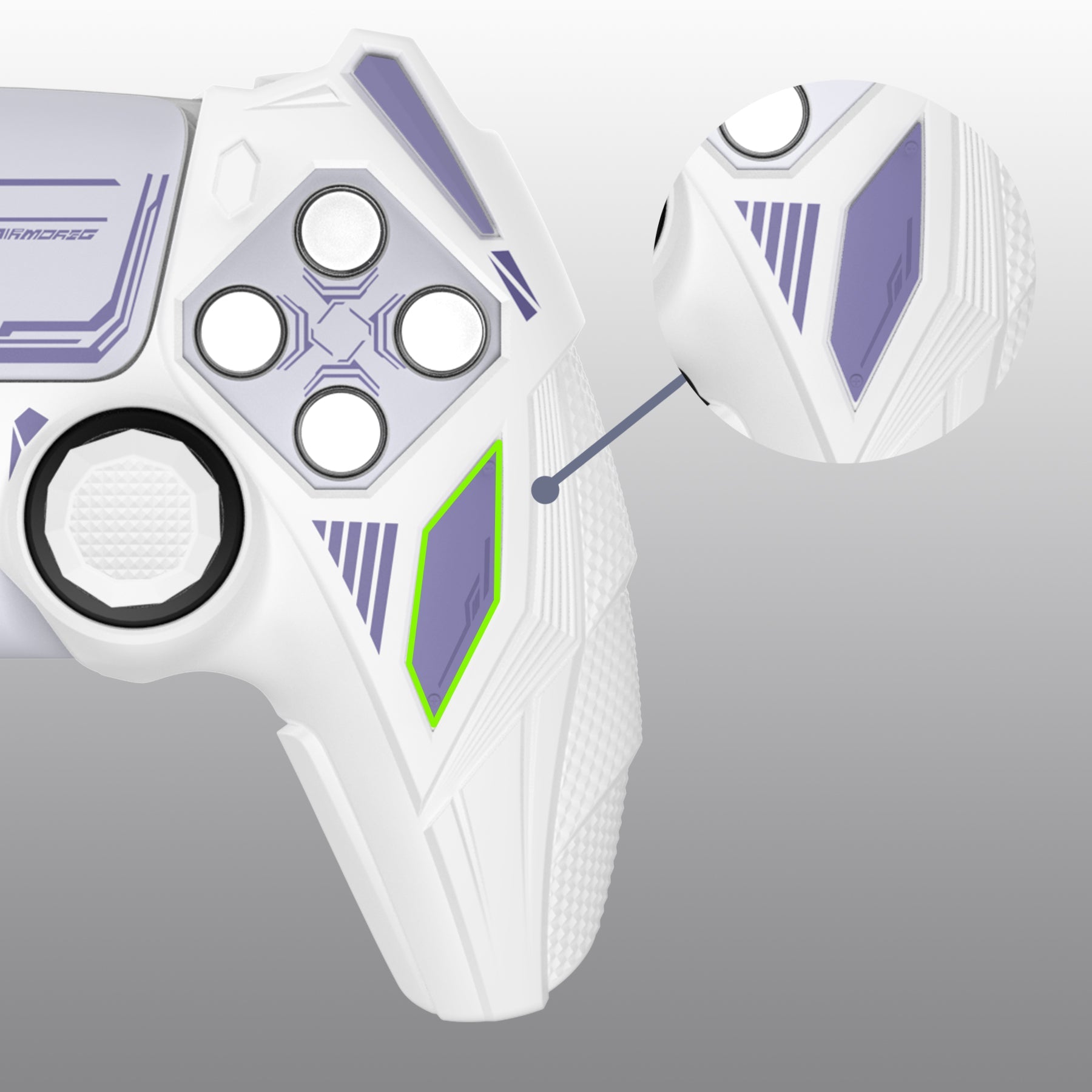 PlayVital Mecha Rhino Silicone Cover for PS5 Controller with Thumb Grips & Stickers, Compatible with Charging Station - White & Light Violet PlayVital